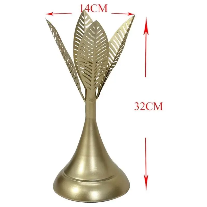 Willow & Silk Metal 32cm Golden Leaves Taper Candle Holder