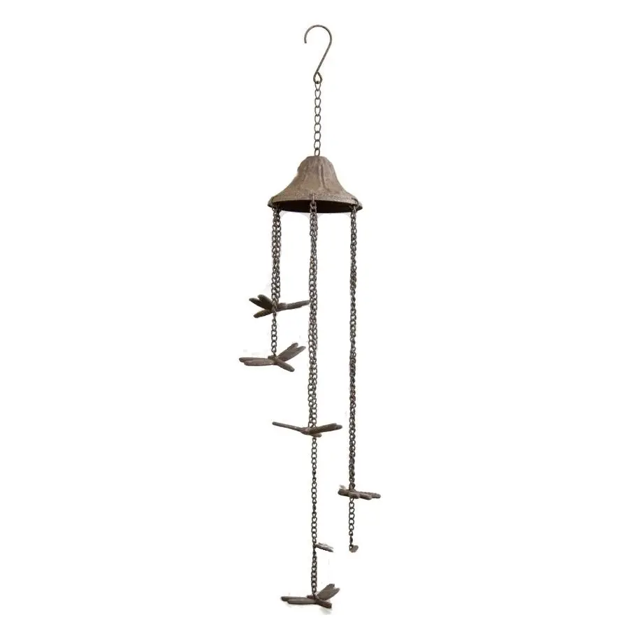 Willow & Silk Cast-Iron 82cm Hanging Spiral Dragonflies Wind Chime