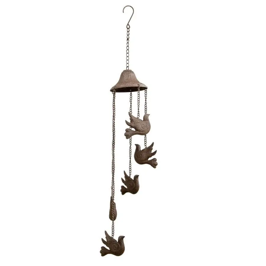 Willow & Silk Hanging 84cm Cast Iron Spiral Birds Chime Brown