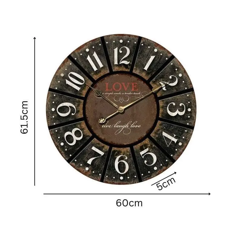 60 cm Round Rustic Love Wall Clock