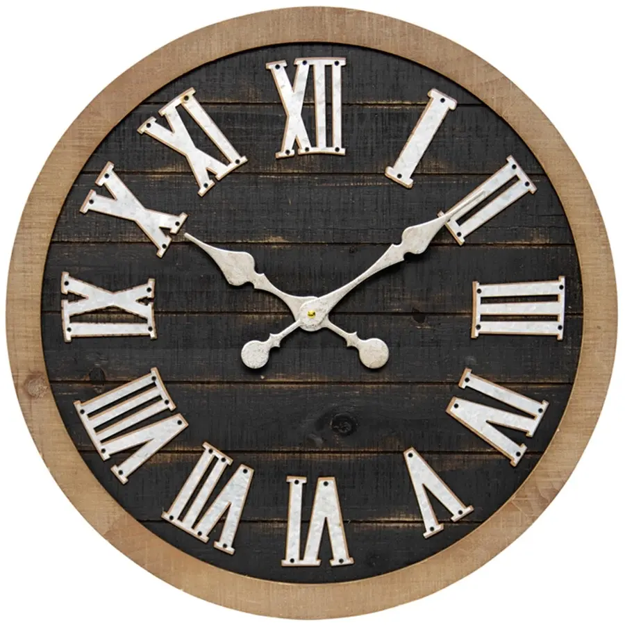 Willow & Silk Wooden/Metal 60cm Roman Numeral Wall Clock