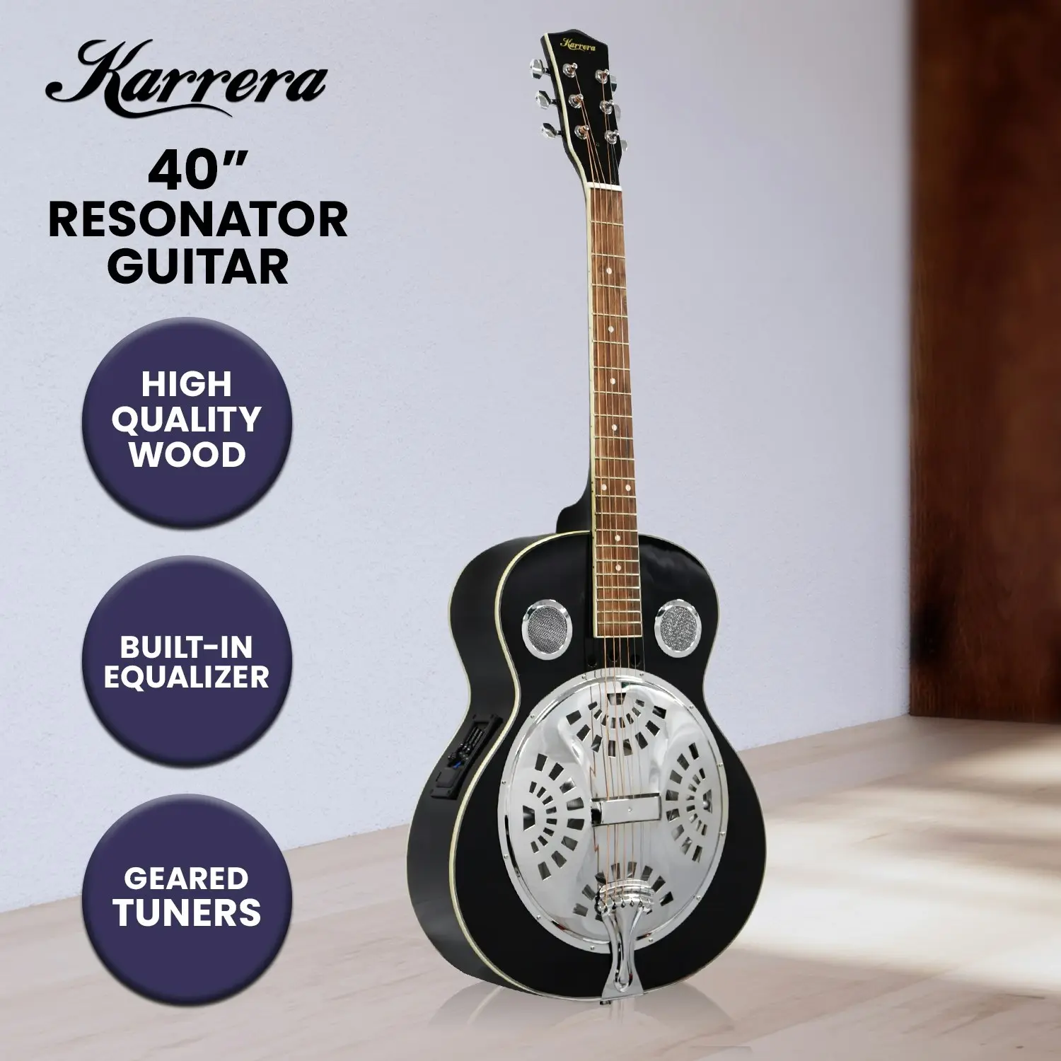 Karrera 40in Resonator Guitar - Black