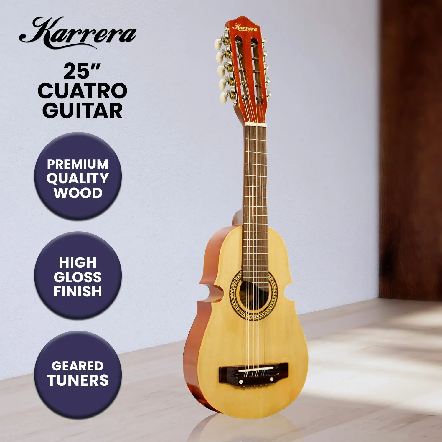 Karrera 25in Cuatro Guitar 10-String Acoustic Guitar - Natural