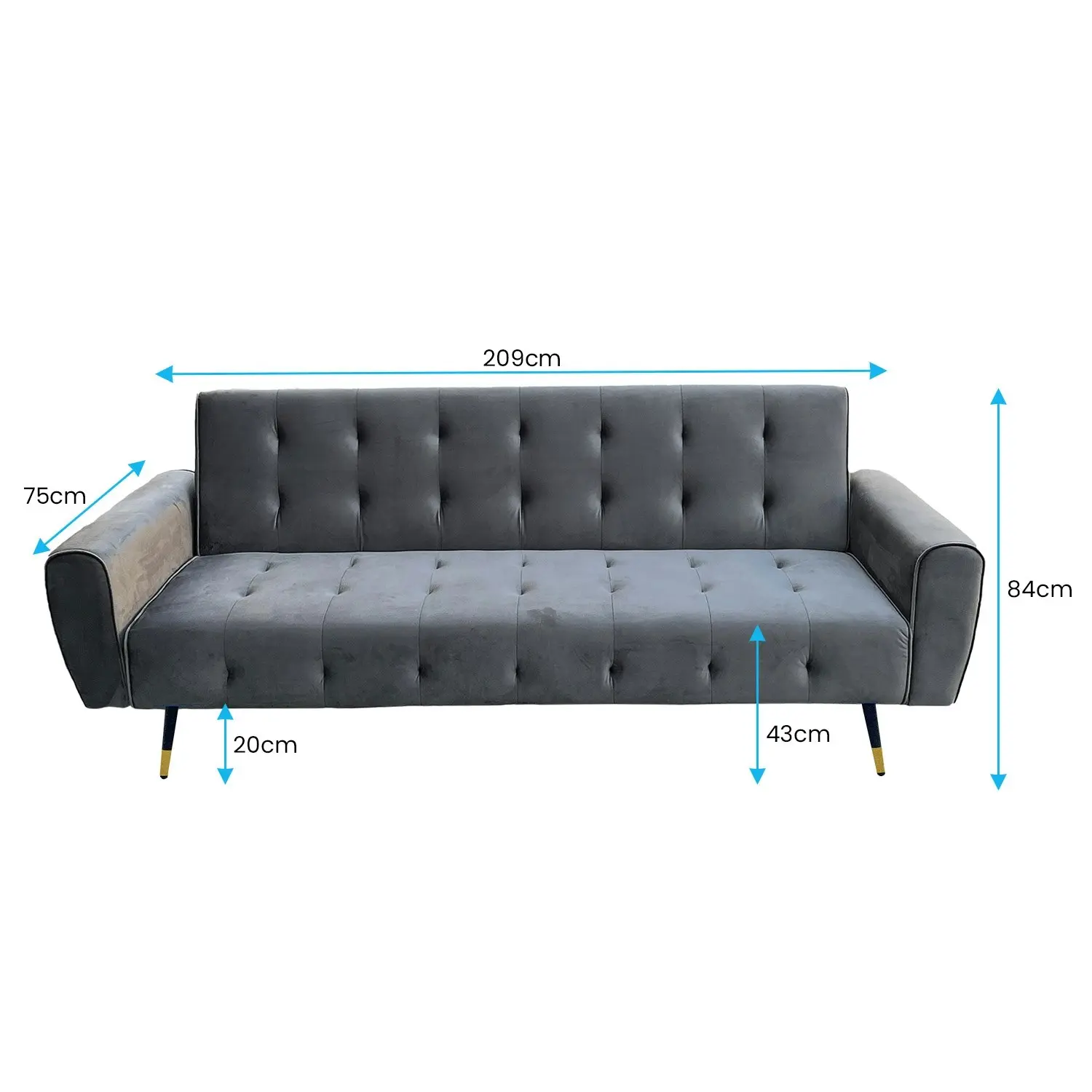 Ava Tufted Velvet Sofa Bed by Sarantino - Dark Grey