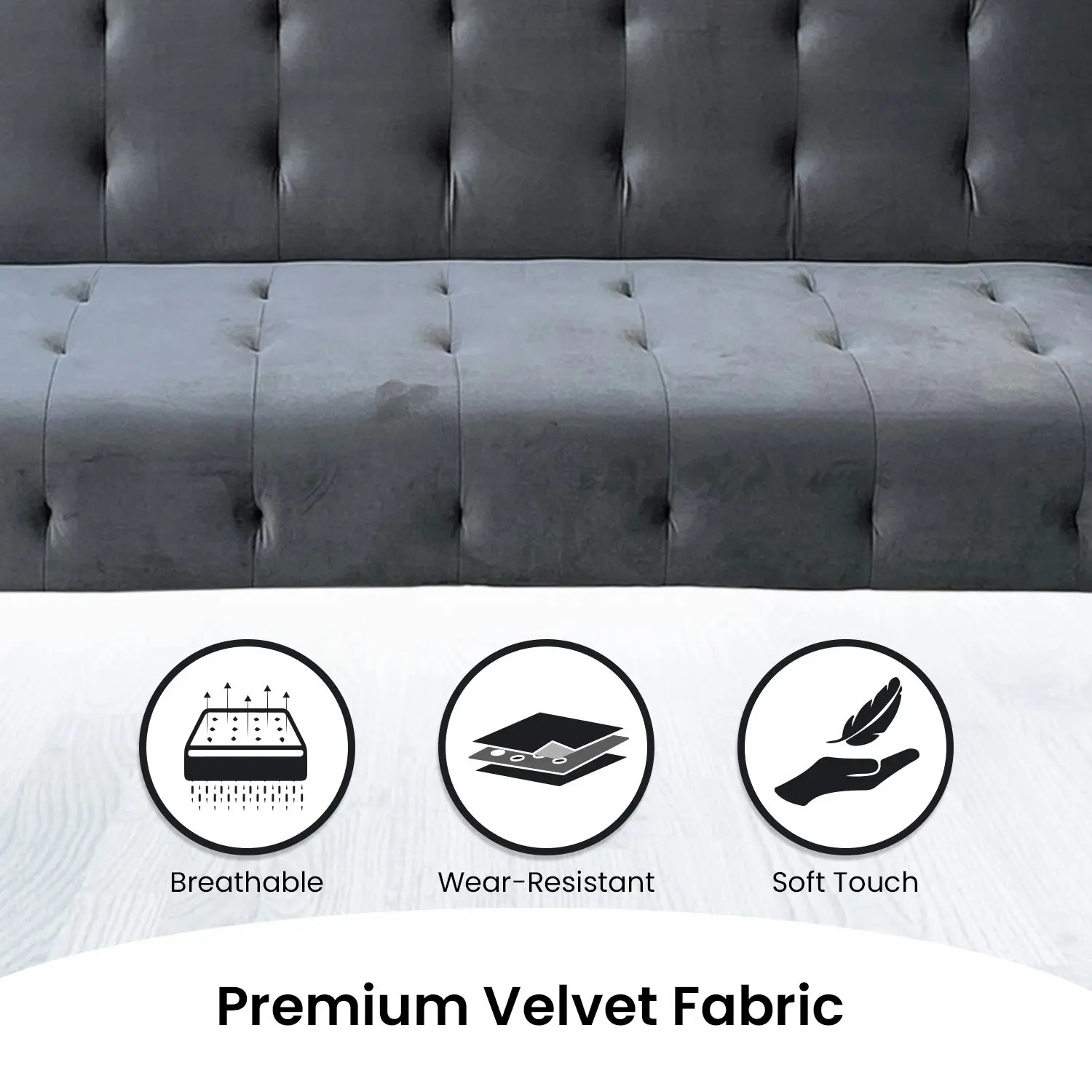 Ava Tufted Velvet Sofa Bed by Sarantino - Dark Grey