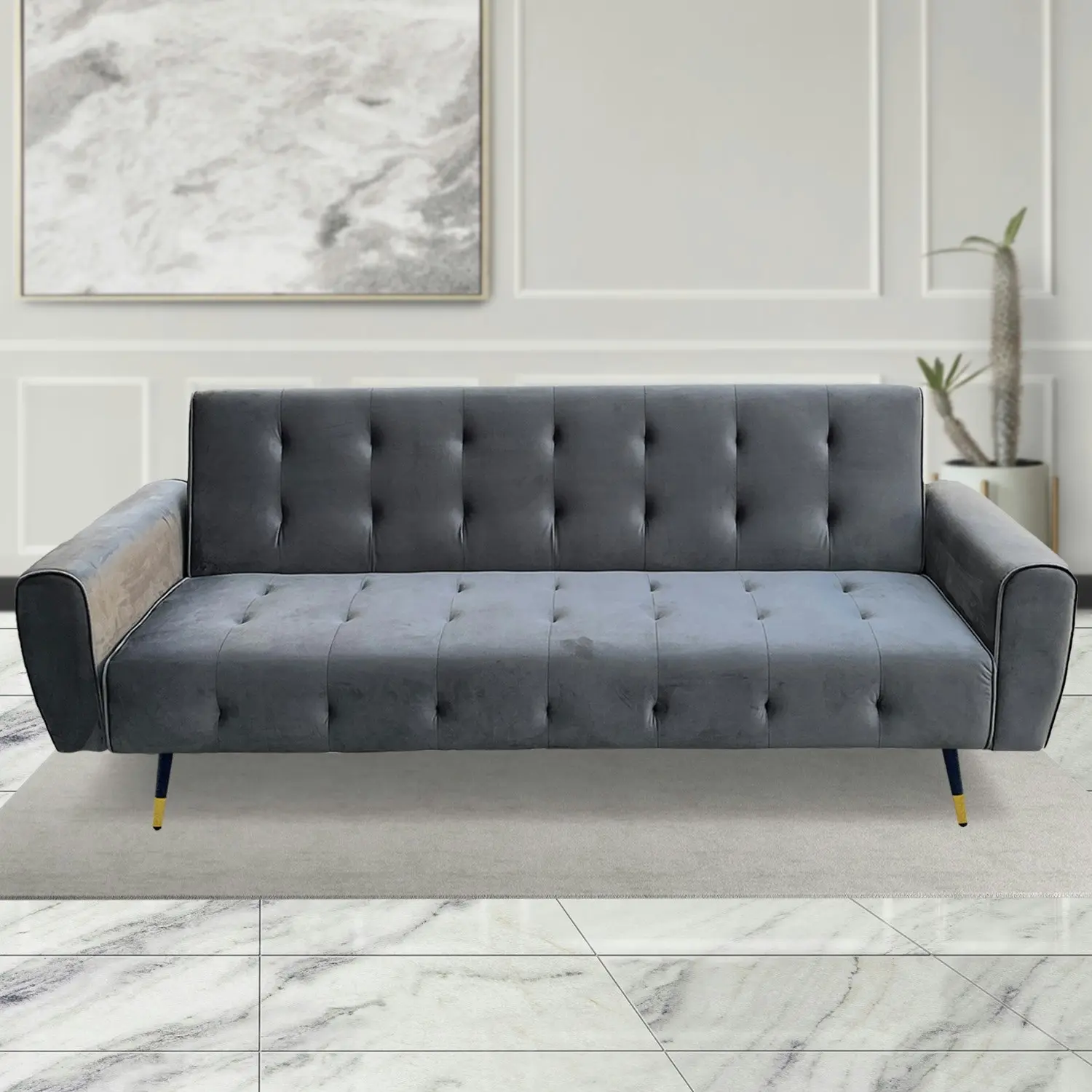 Ava Tufted Velvet Sofa Bed by Sarantino - Dark Grey