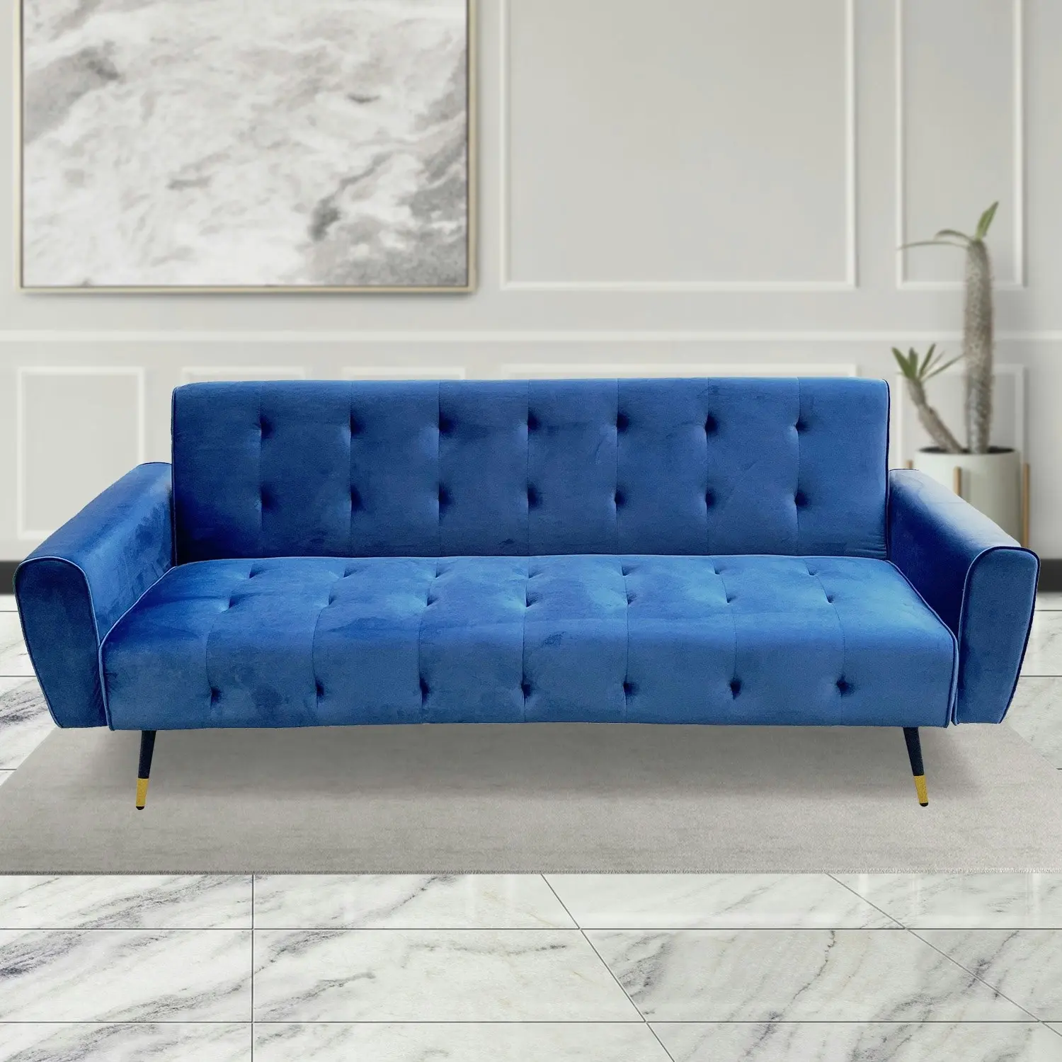 Ava Tufted Velvet Sofa Bed by Sarantino - Blue