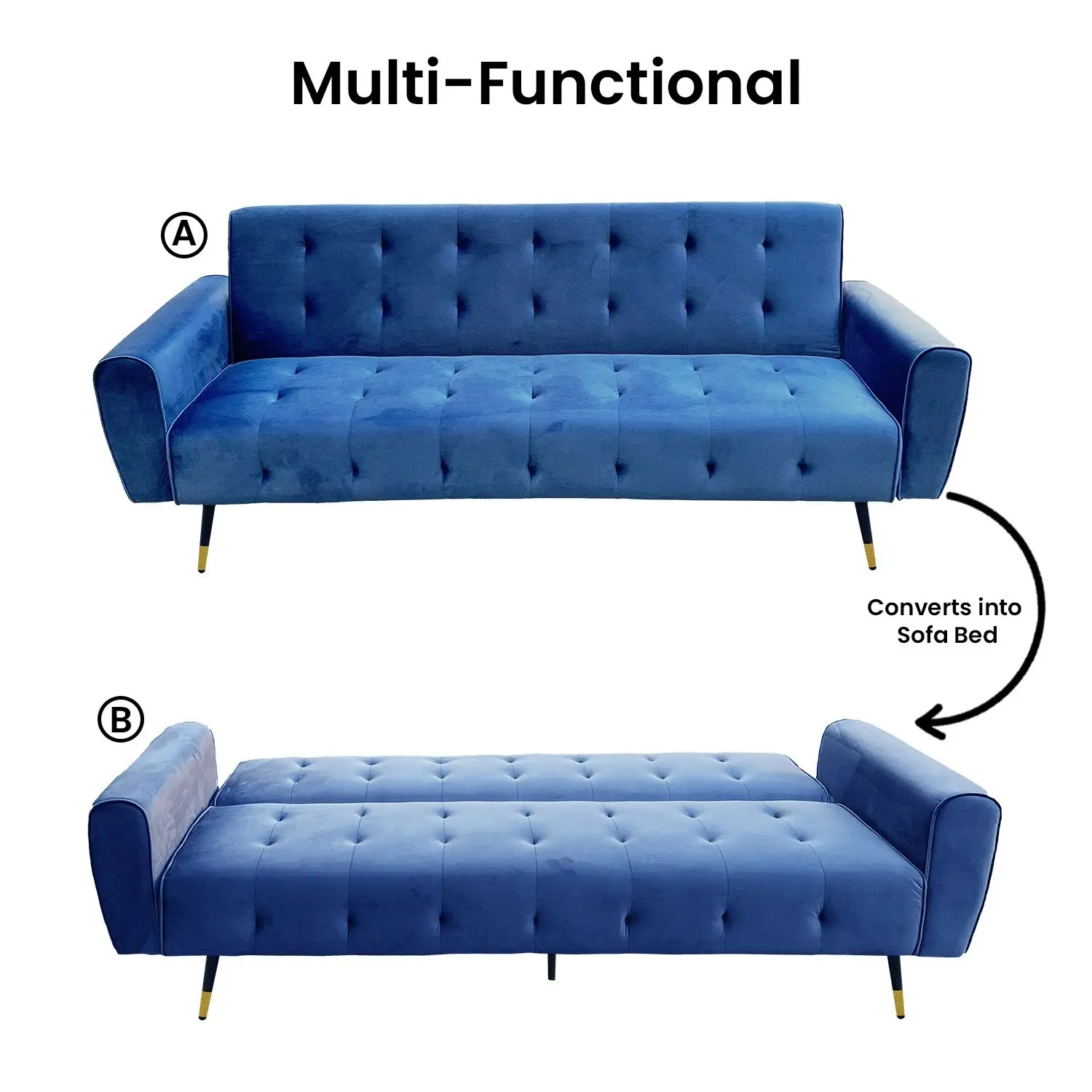 Ava Tufted Velvet Sofa Bed by Sarantino - Blue