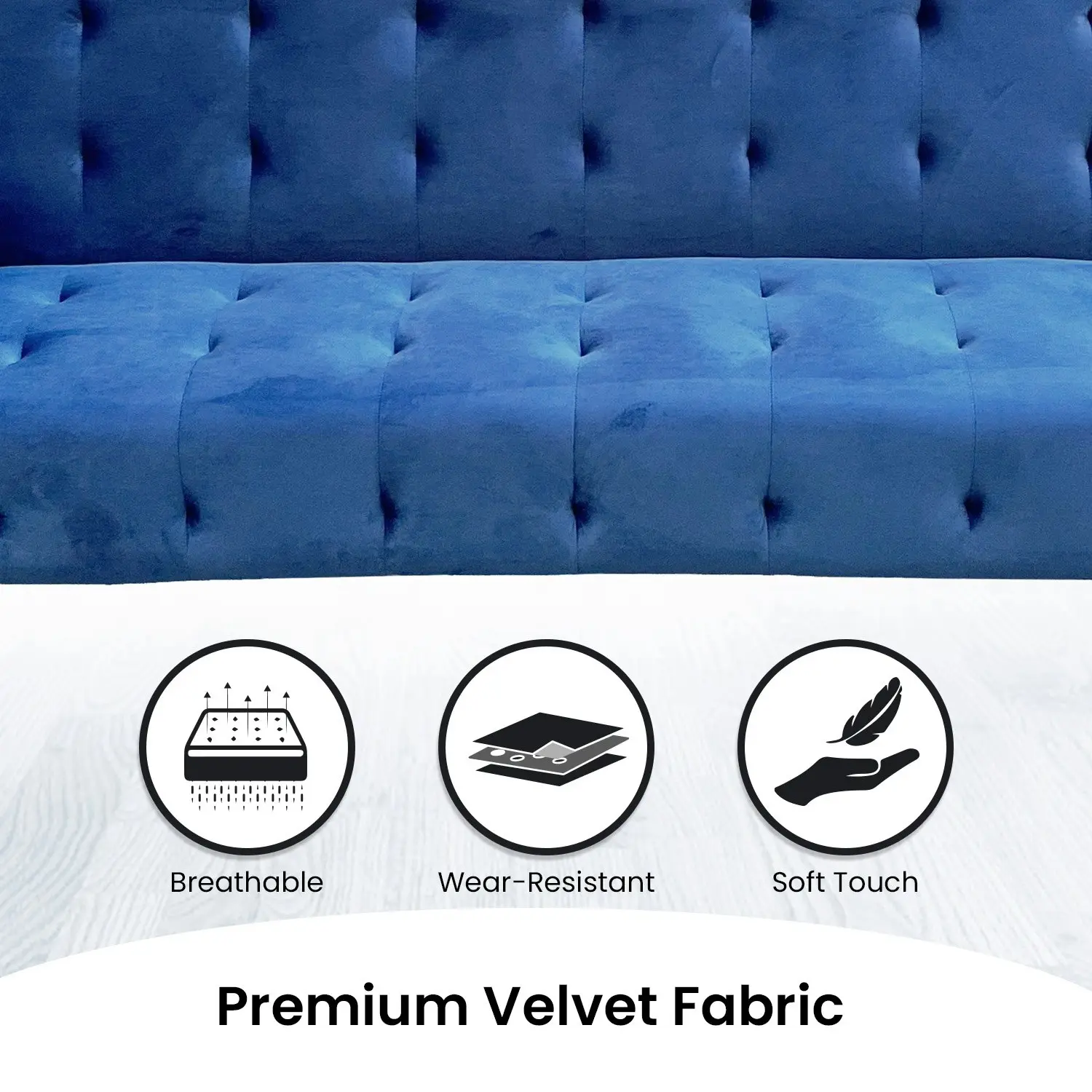 Ava Tufted Velvet Sofa Bed by Sarantino - Blue