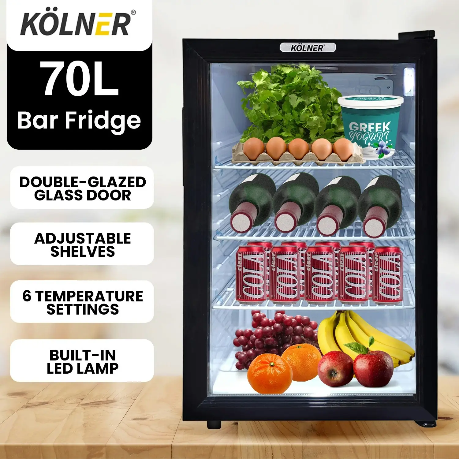 Kolner 70L Mini Bar Fridge Glass Door Beverage Cooler Drinks Refrigerator