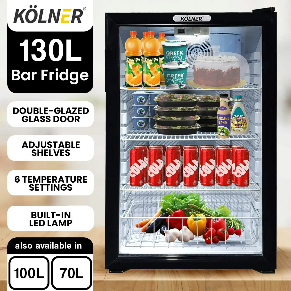 Kolner 130L Mini Bar Fridge Glass Door Beverage Cooler Drinks Refrigerator