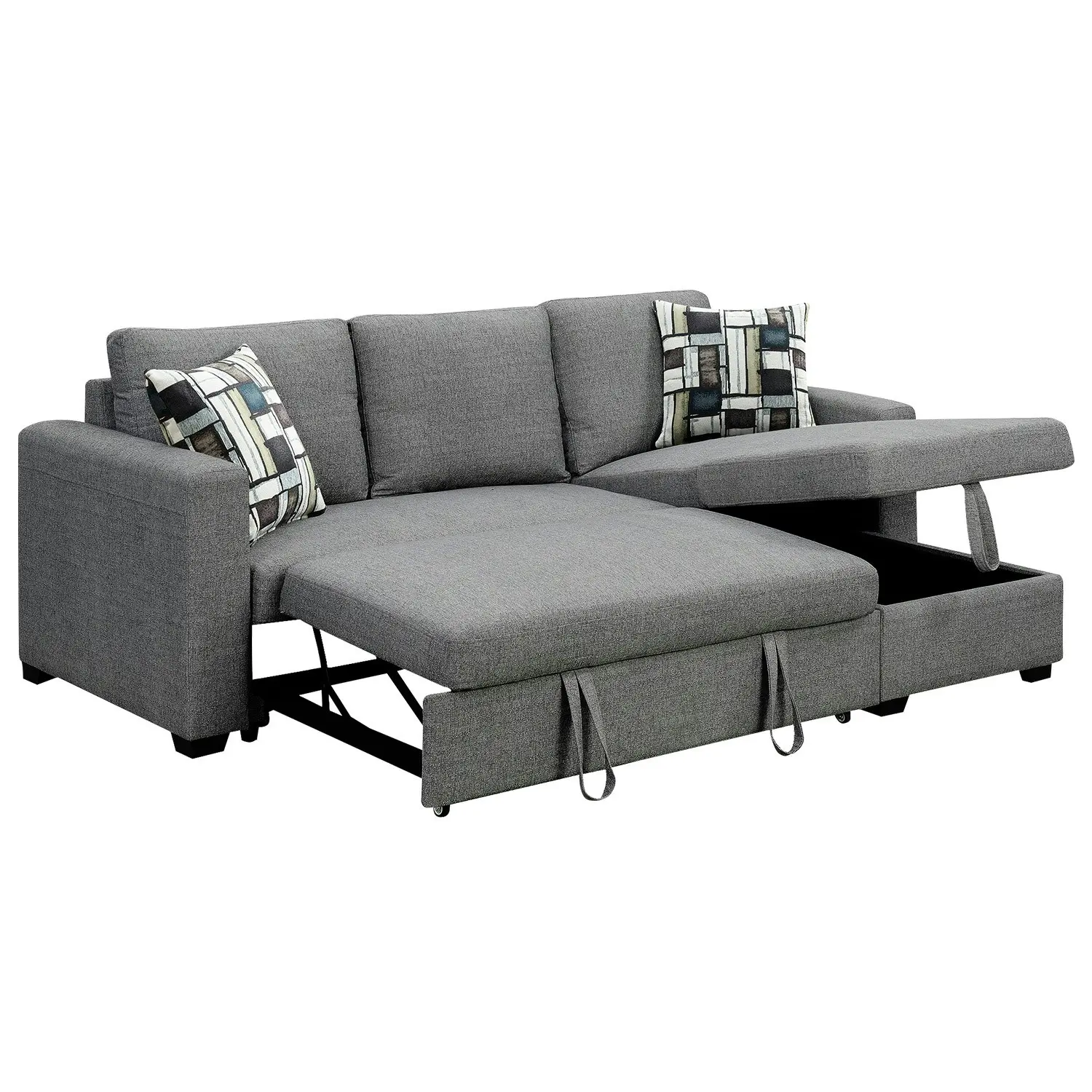 Fontana Grey Pullout Sofa Bed with Storage by Sarantino 3-Seater Corner Sofa Reversible Chaise Lounge