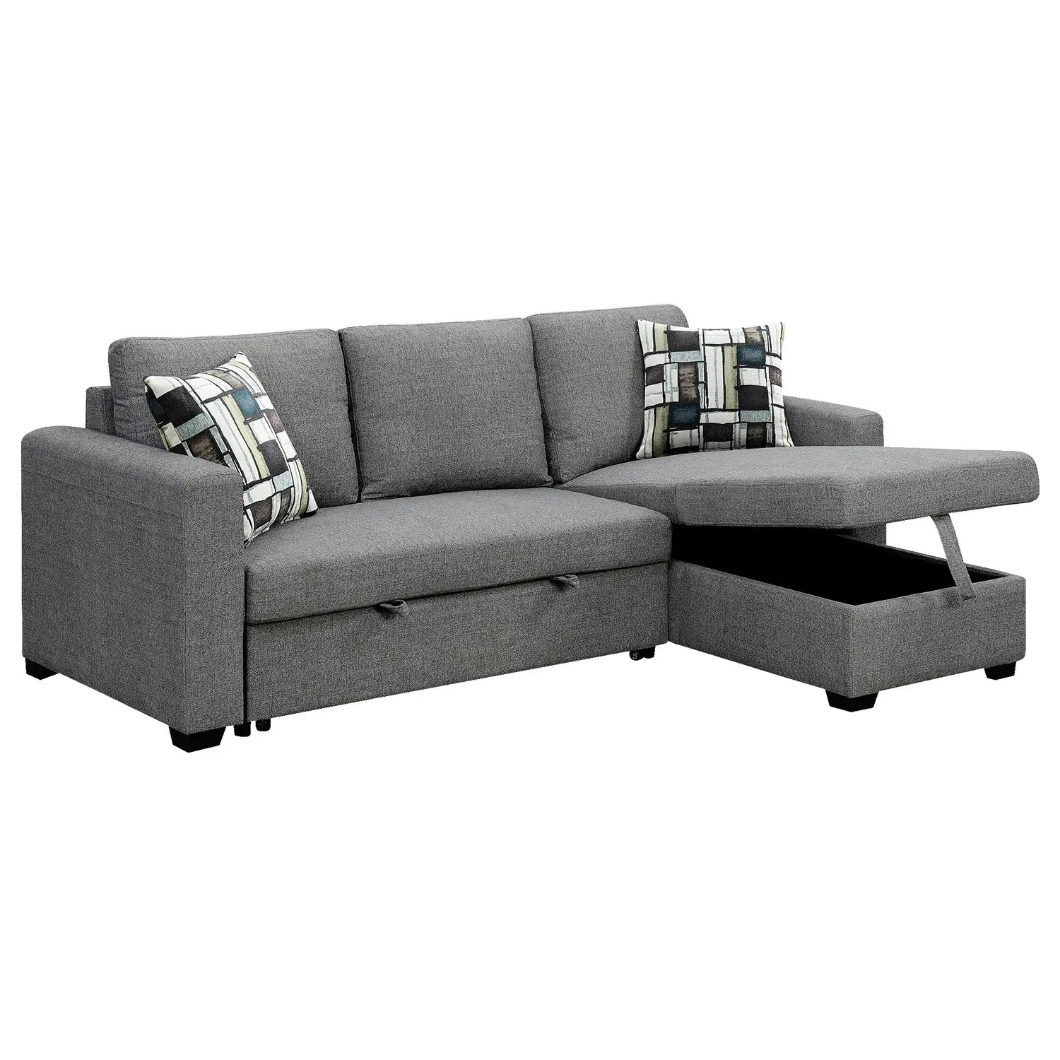 Fontana Grey Pullout Sofa Bed with Storage by Sarantino 3-Seater Corner Sofa Reversible Chaise Lounge