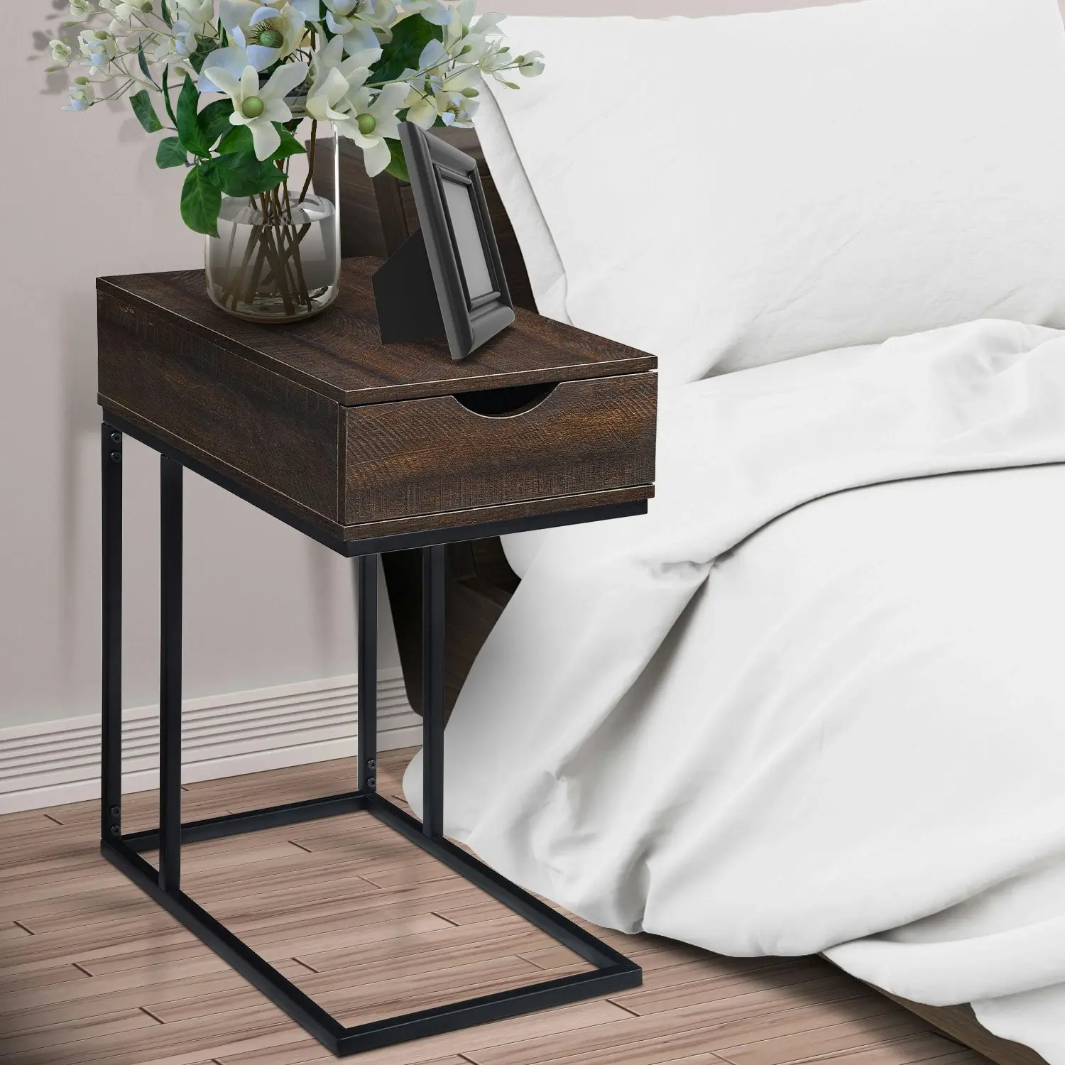 Sarantino C-Shaped Drawer Side Table