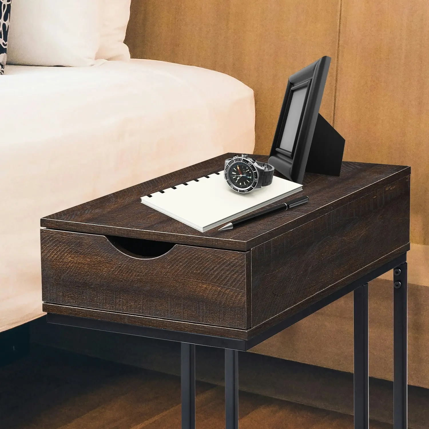 Sarantino C-Shaped Drawer Side Table