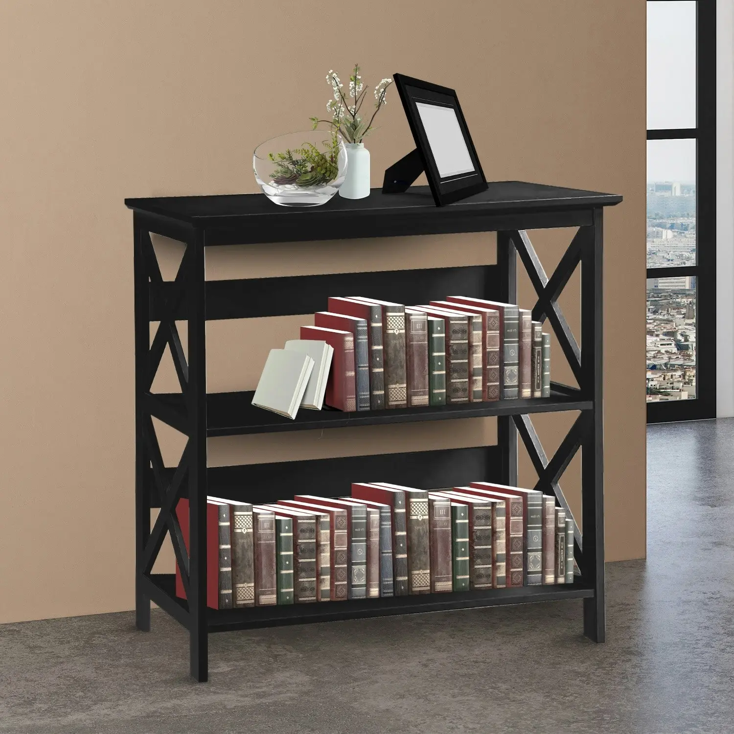 Sarantino Lucas 3-Tier Bookshelf - Black