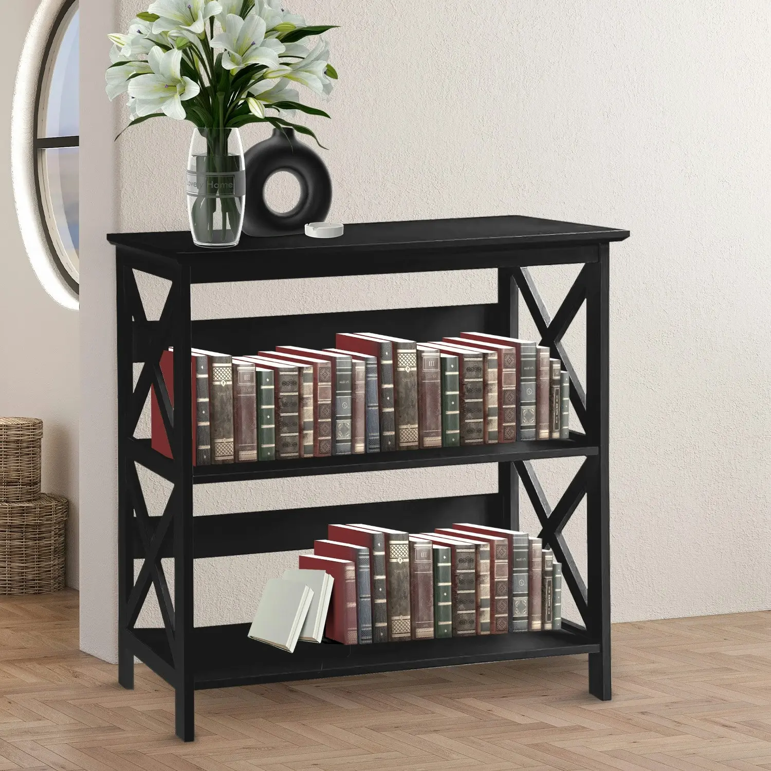 Sarantino Lucas 3-Tier Bookshelf - Black