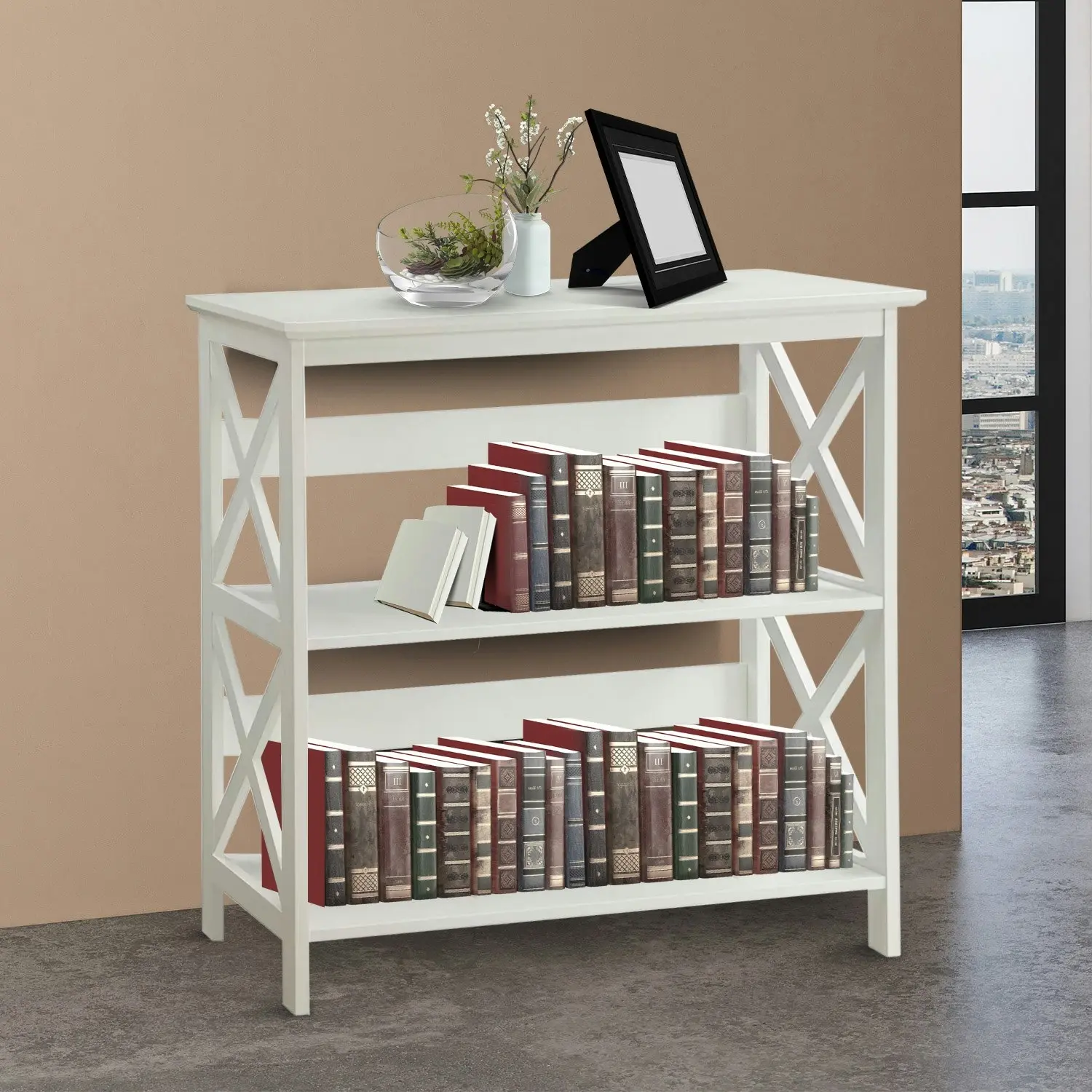 Sarantino Lucas 3-Tier Bookshelf Display Rack - White