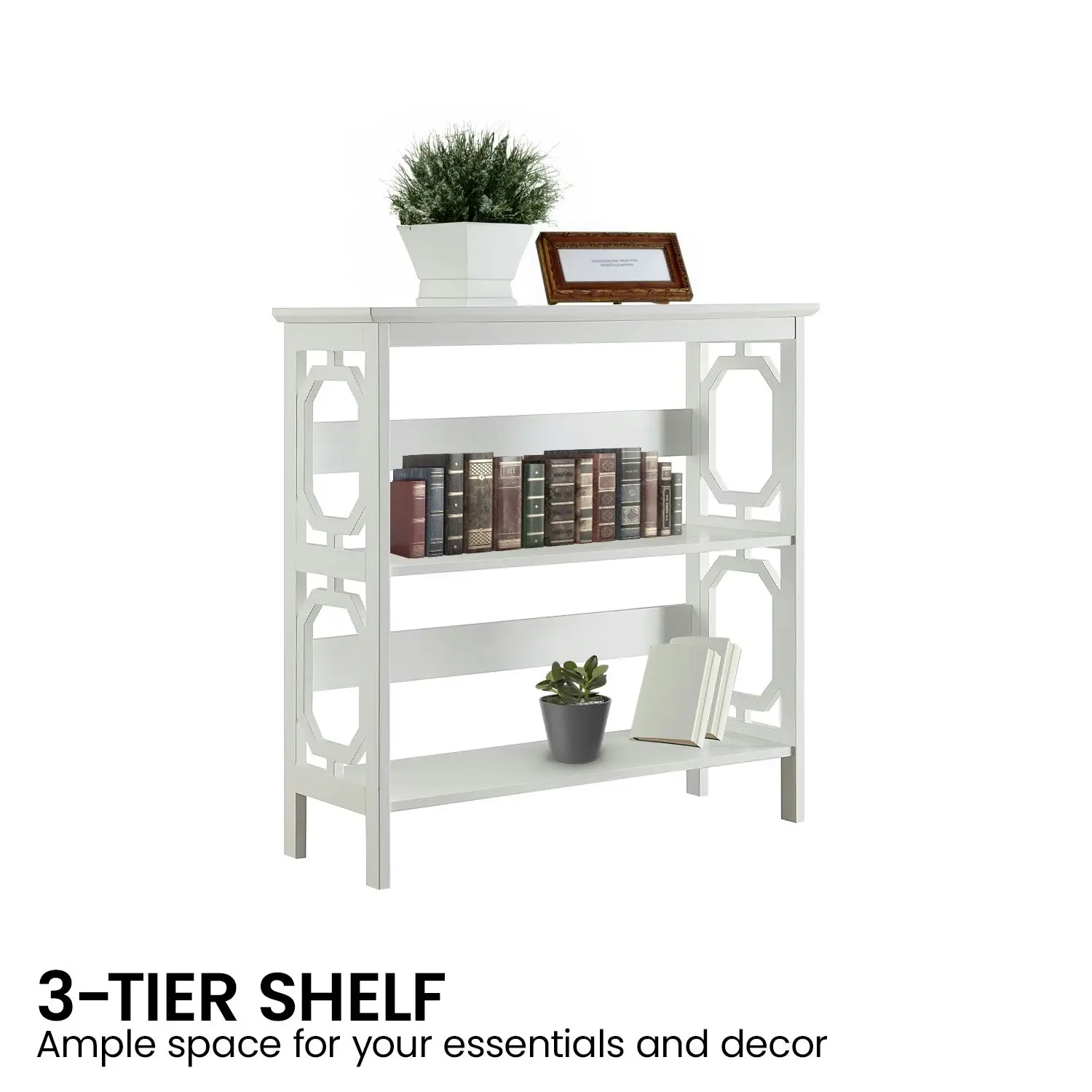 Sarantino Laurel 3-Tier Bookshelf Display Rack- White