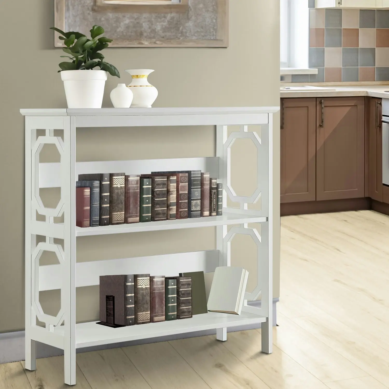 Sarantino Laurel 3-Tier Bookshelf Display Rack- White