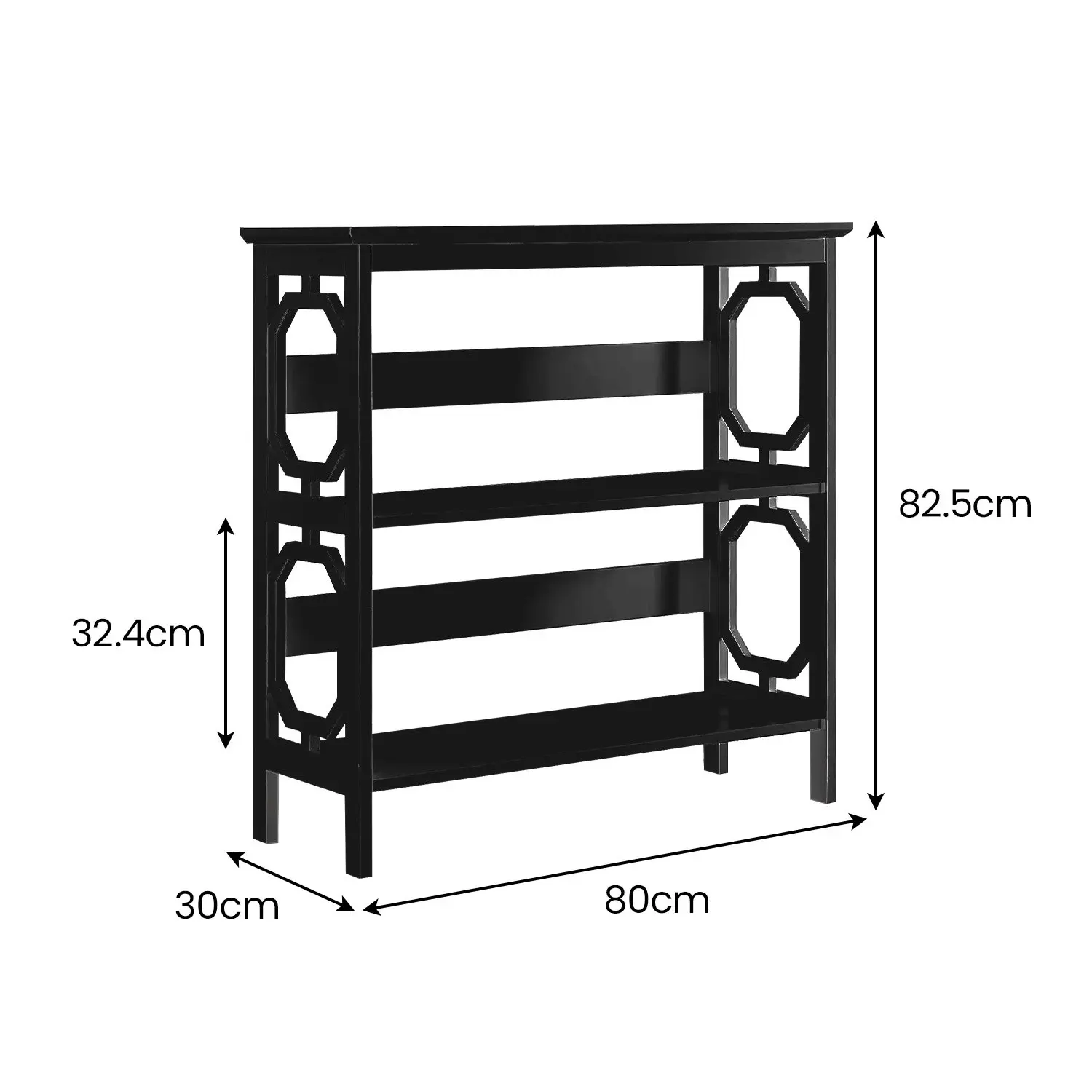 Sarantino Laurel 3-Tier Bookshelf Display Rack- Black