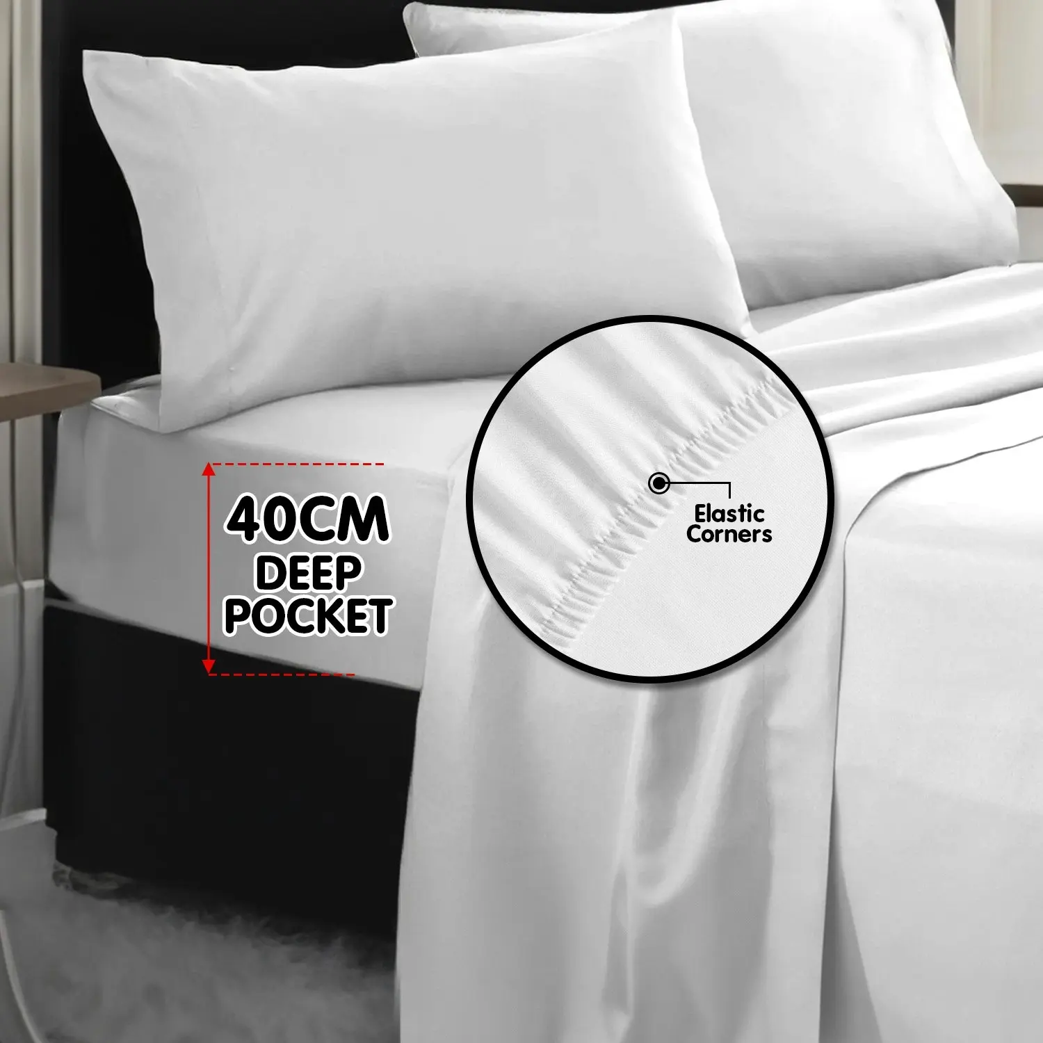 Cotton microfibre 1000TC 4pc Queen sheet set - White