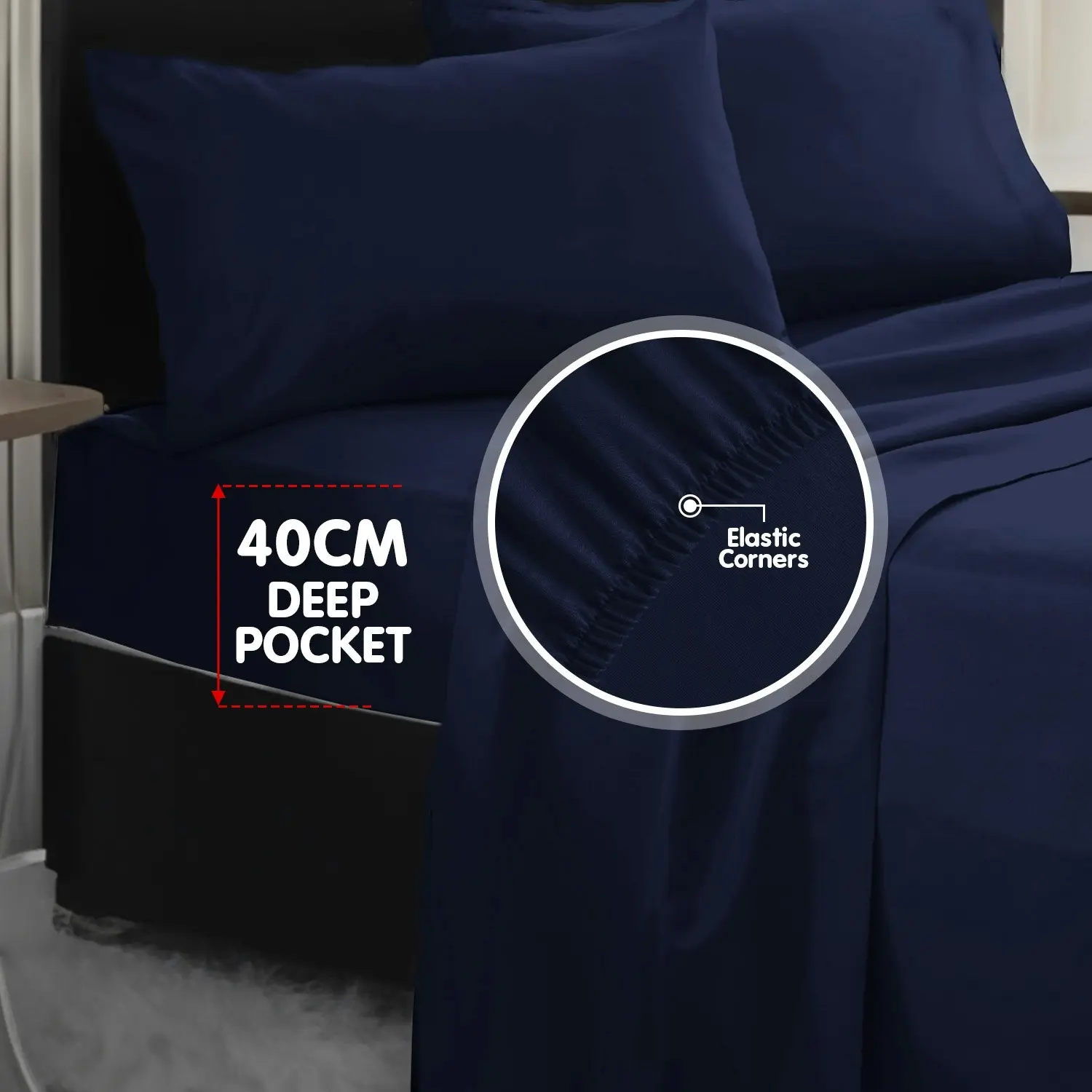 4pc 1000 Thread Count Cotton Rich Queen Bed Sheet Set CVC Microfibre Blend - Navy