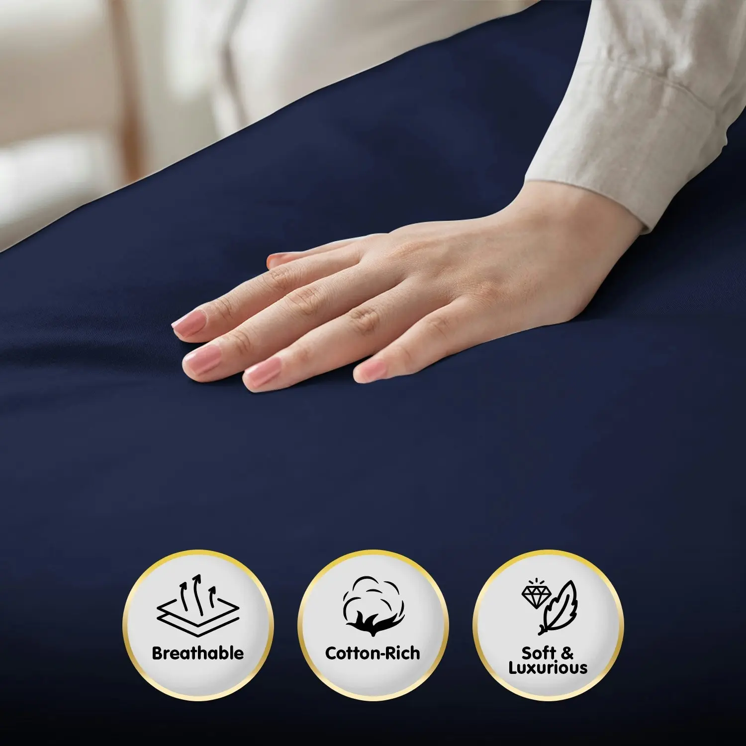 4pc 1000 Thread Count Cotton Rich Queen Bed Sheet Set CVC Microfibre Blend - Navy