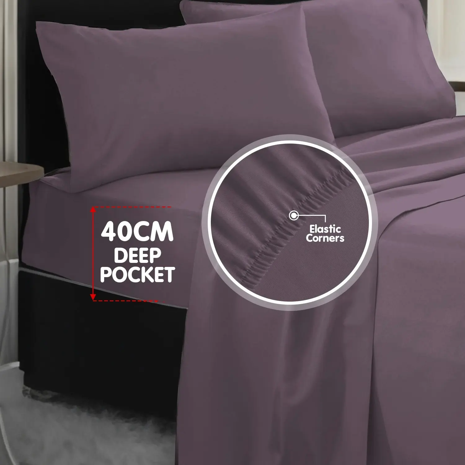 4pc 1000 Thread Count Cotton Rich King Bed Sheet Set CVC Microfibre Blend - Lilac