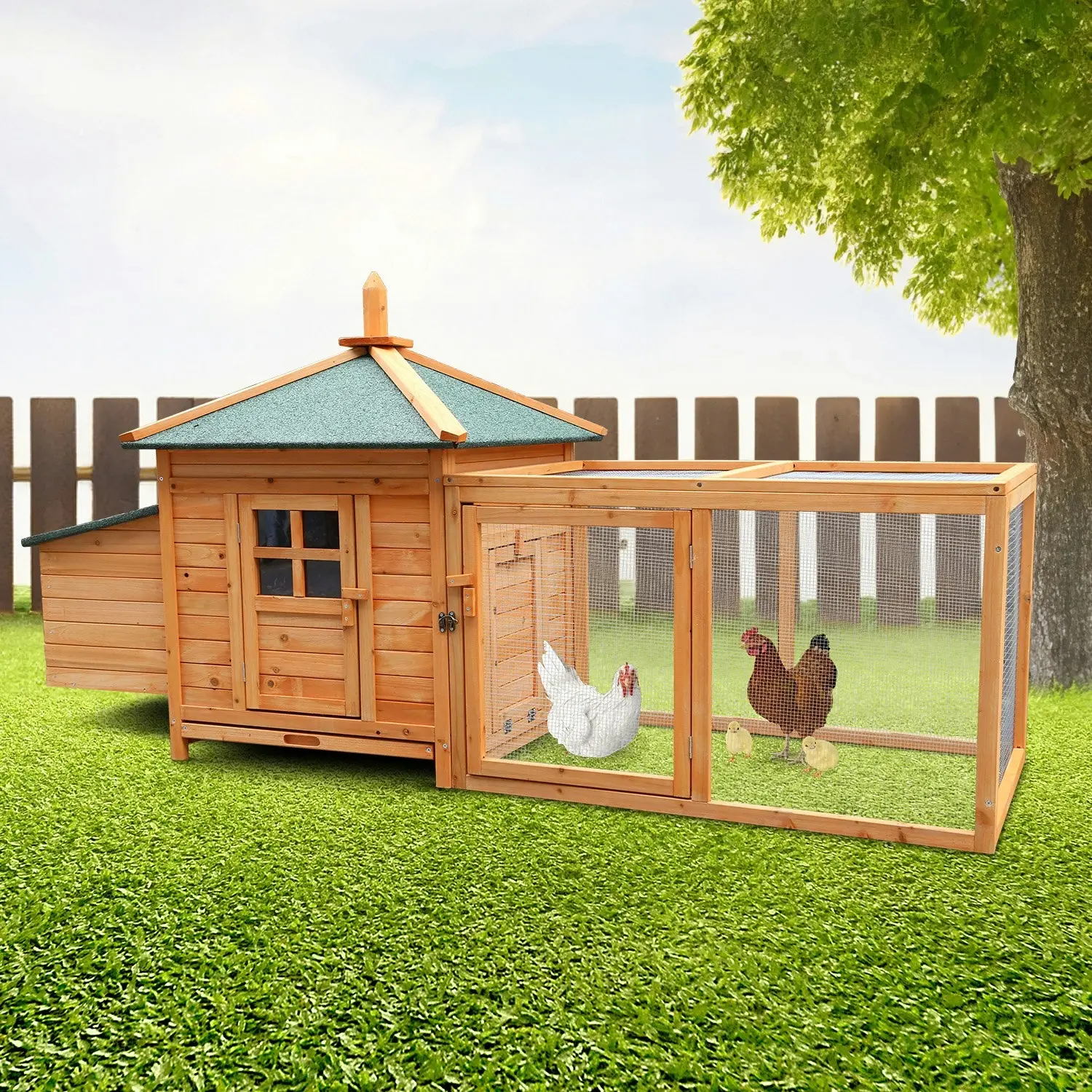 Furtastic Large Wooden Chicken Coop Rabbit Hutch Nesting Box Fir Wood