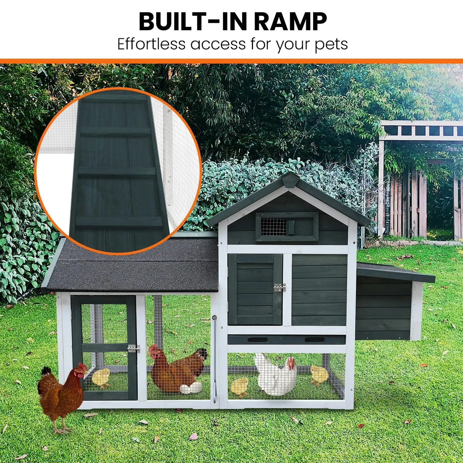 Furtastic Large Chicken Coop & Rabbit Hutch With Ramp - Green