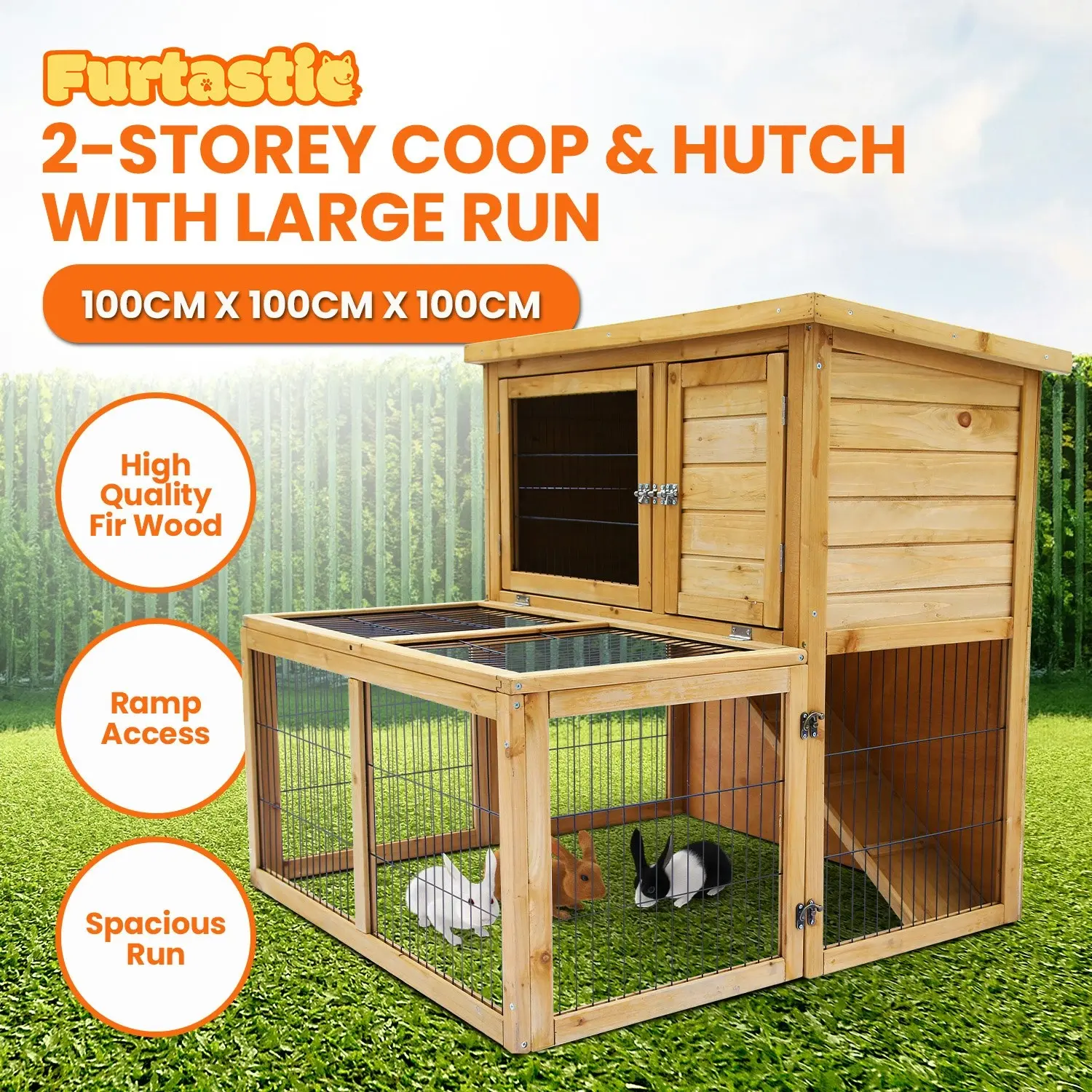 Furtastic 2-Storey Chicken Coop & Rabbit Hutch With Large Run