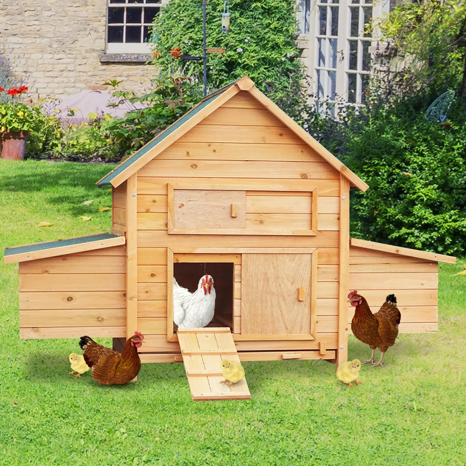 Furtastic Wooden Chicken Coop & Rabbit Hutch With Ramp Nesting Boxes