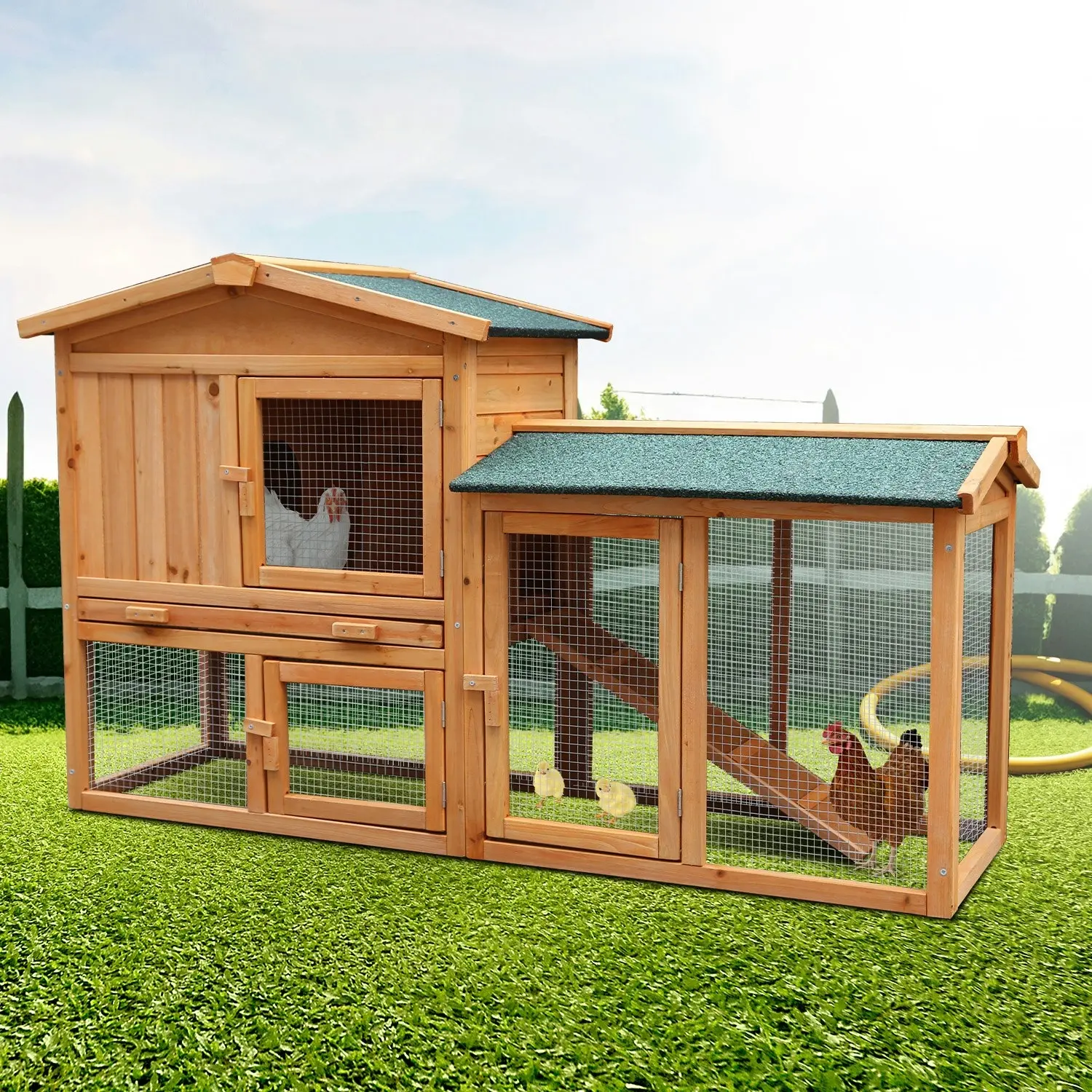 Furtastic Large Wooden Chicken Coop & Rabbit Hutch With Ramp