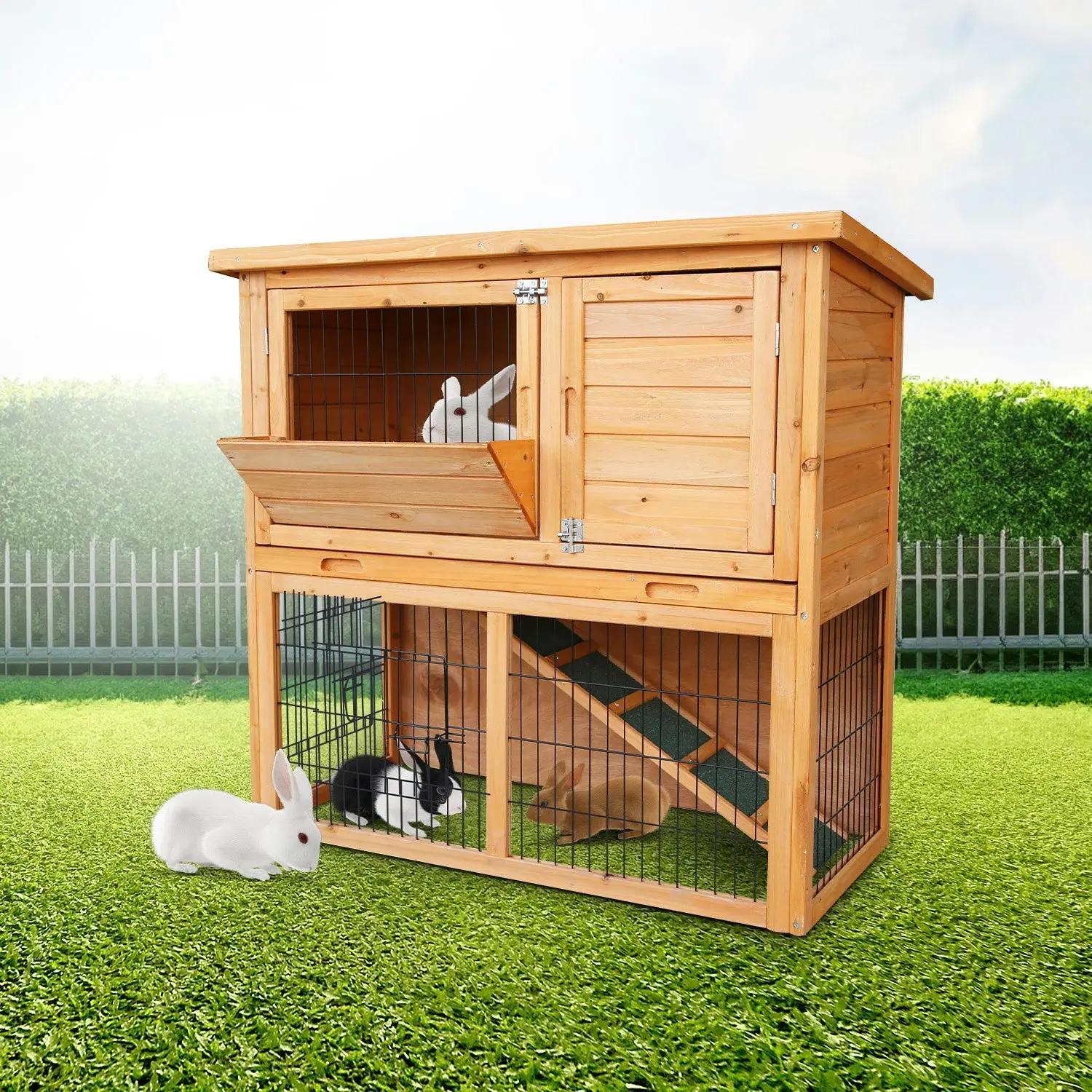 Furtastic 2-Storey Wooden Chicken Coop & Rabbit Hutch With Trough