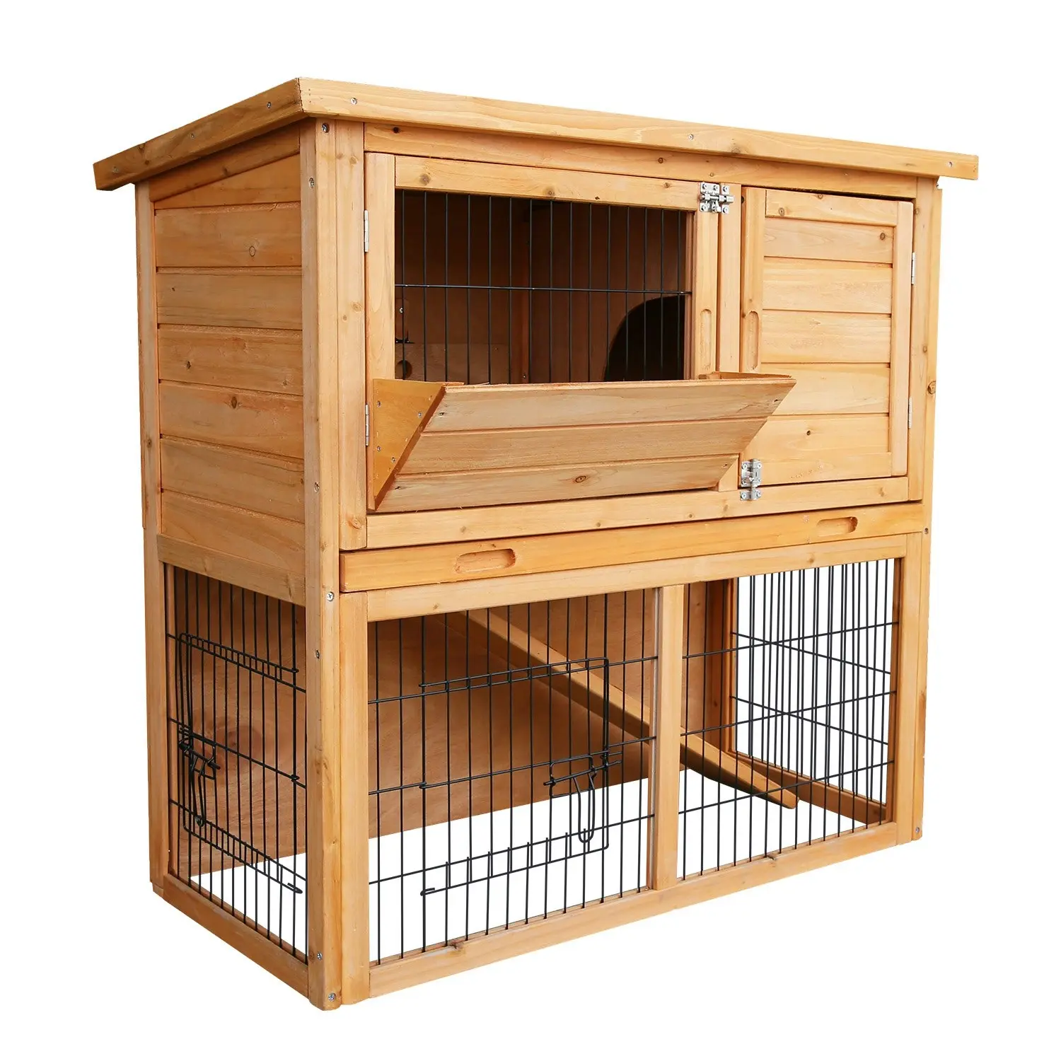 Furtastic 2-Storey Wooden Chicken Coop & Rabbit Hutch With Trough