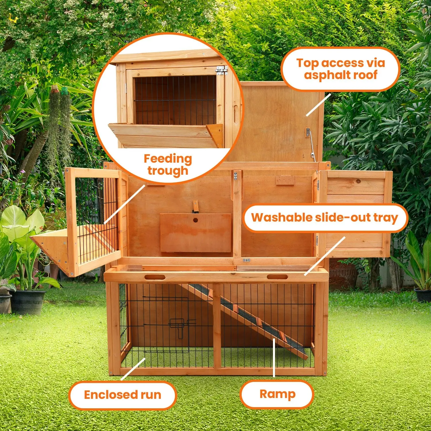 Furtastic 2-Storey Wooden Chicken Coop & Rabbit Hutch With Trough