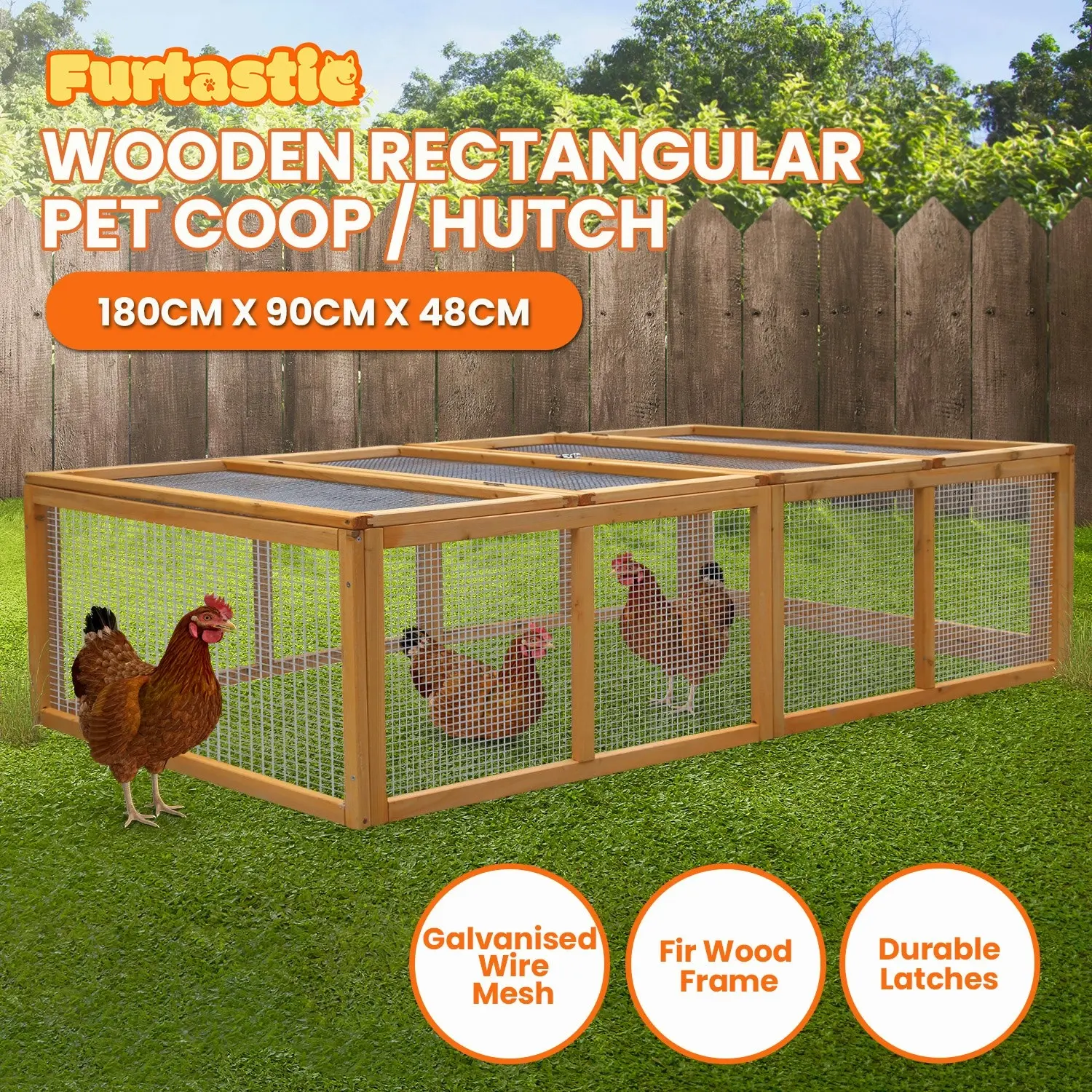 Furtastic Rectangular Wooden Chicken Coop & Rabbit Hutch