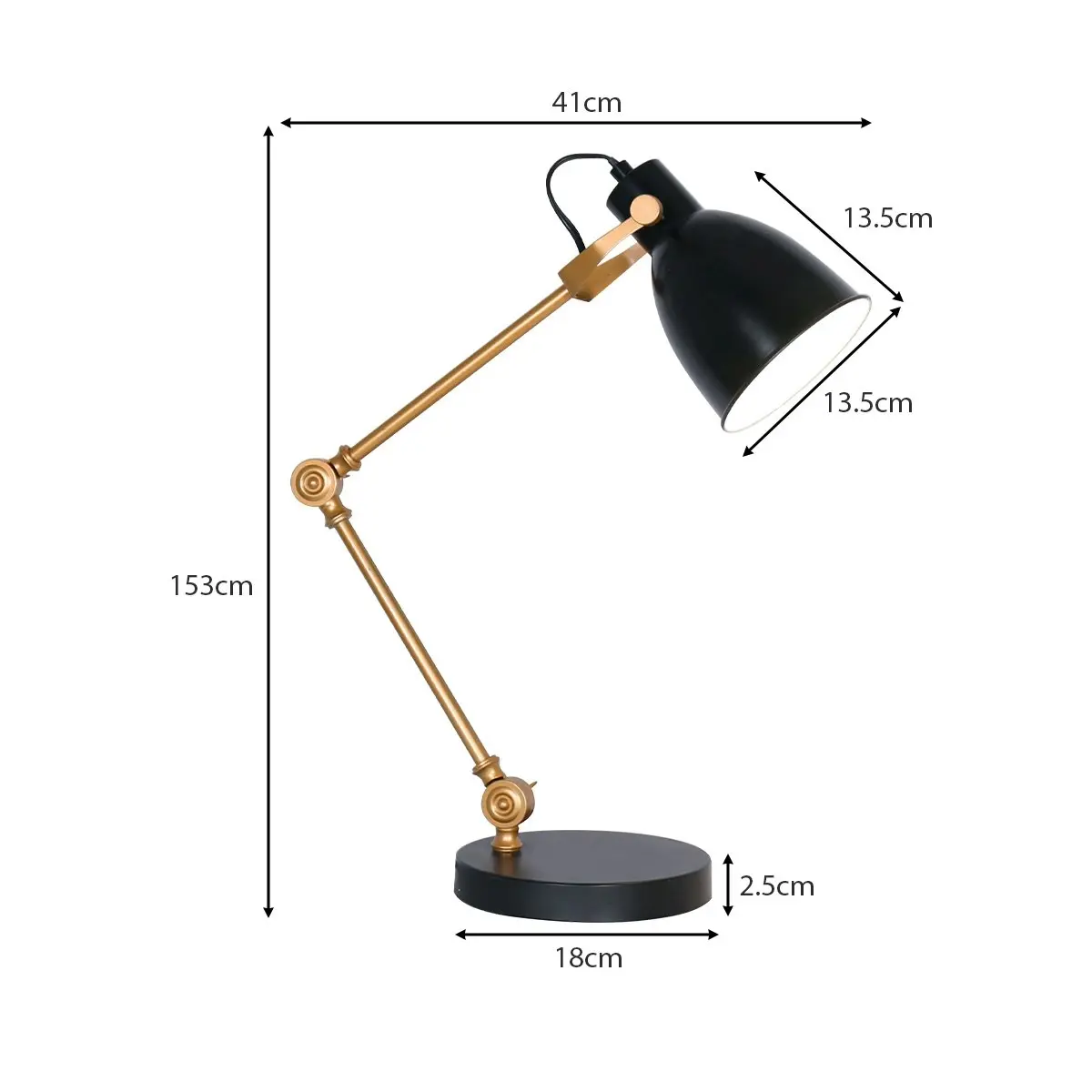 Sarantino Adjustable Metal Table Lamp in Black and Gold