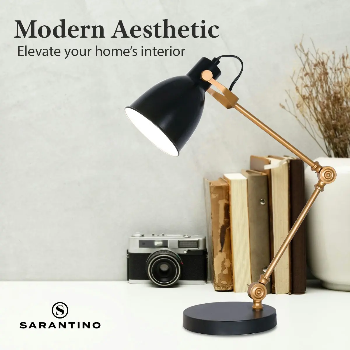 Sarantino Adjustable Metal Table Lamp in Black and Gold