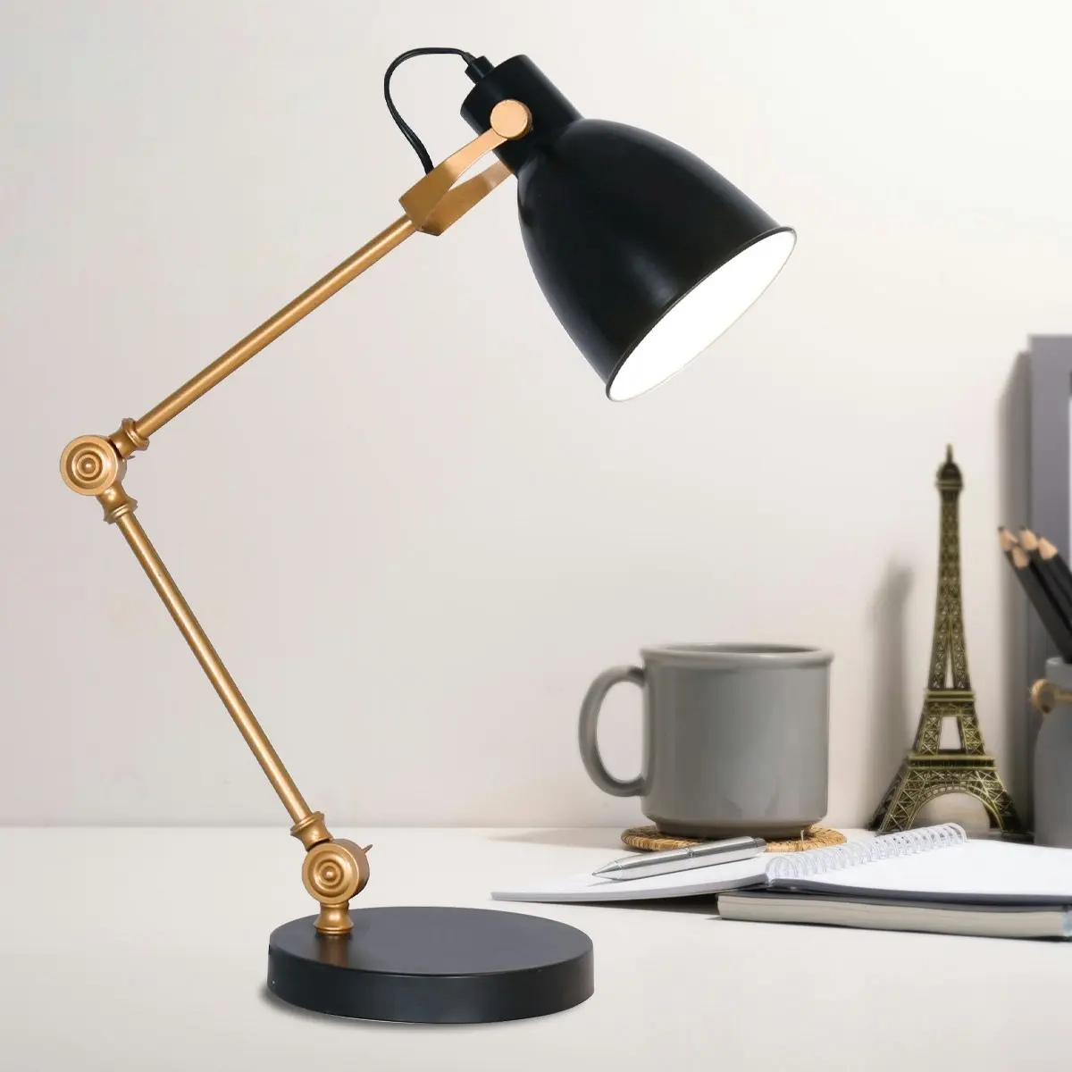 Sarantino Adjustable Metal Table Lamp in Black and Gold