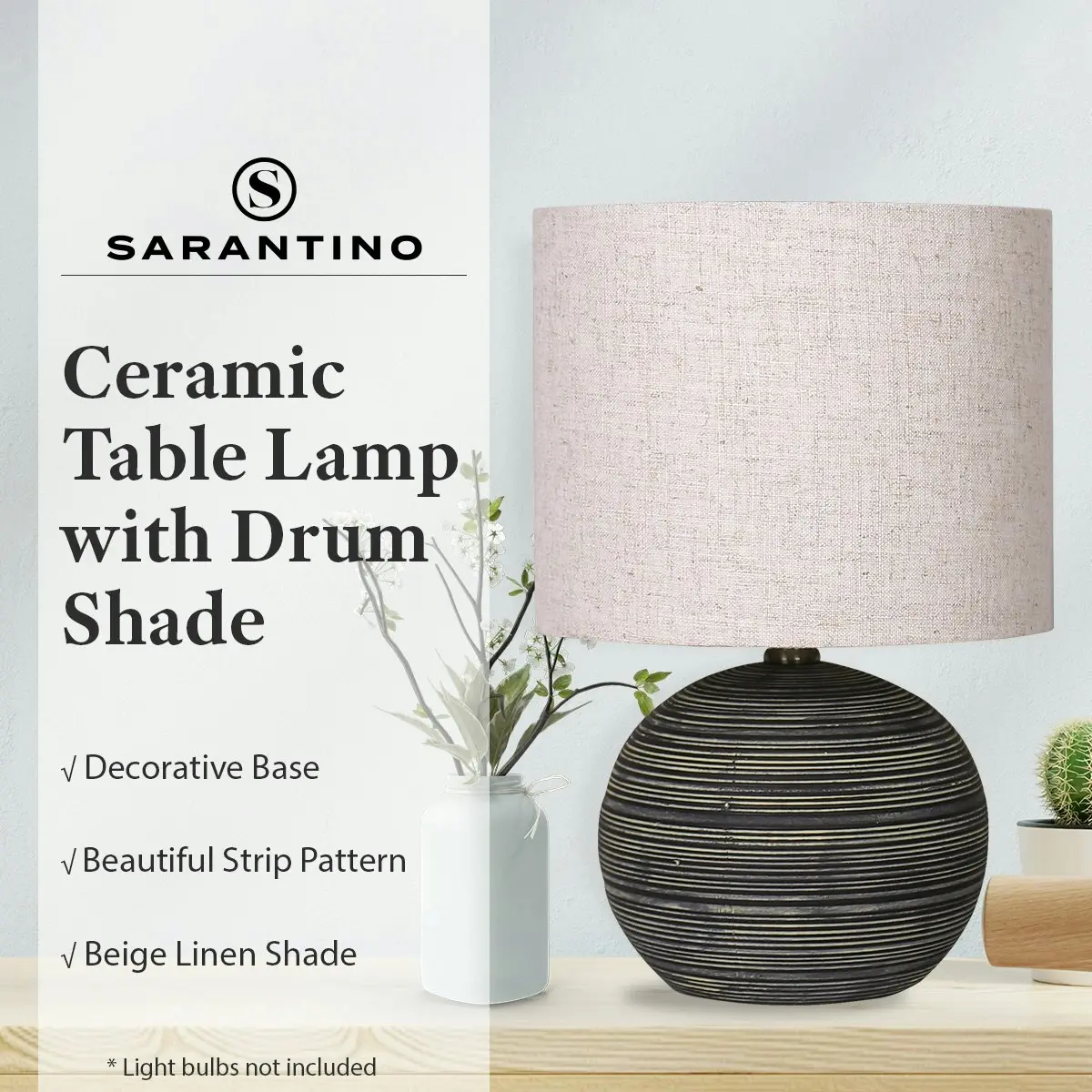 Sarantino Ceramic Table Lamp with Striped Pattern