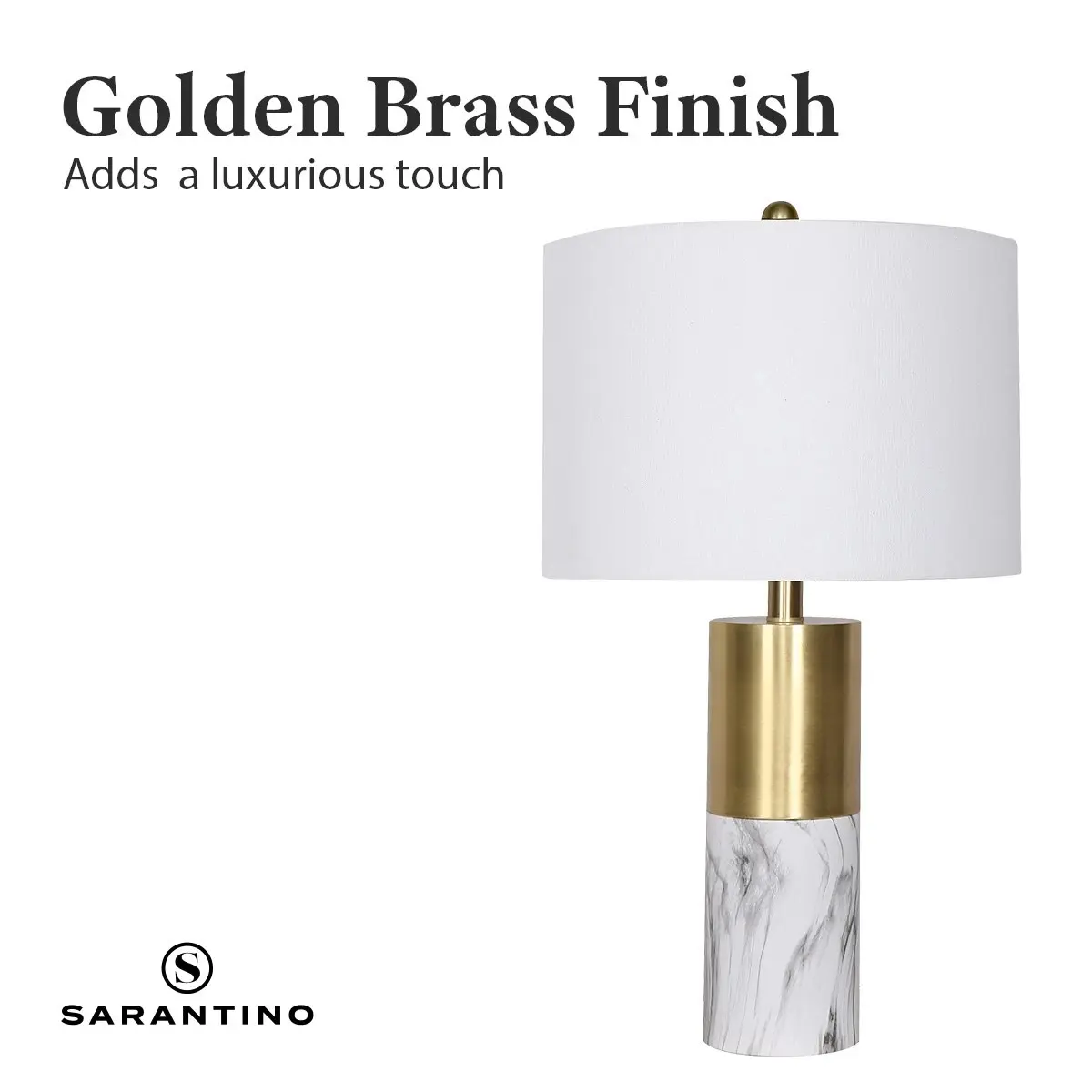 Sarantino Metal and Marble Table Lamp - White