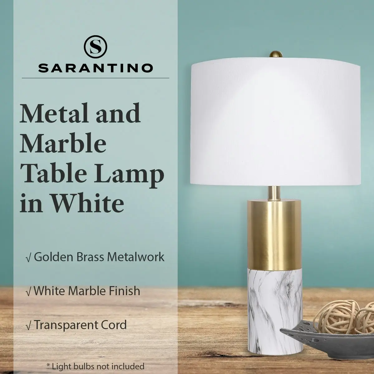 Sarantino Metal and Marble Table Lamp - White