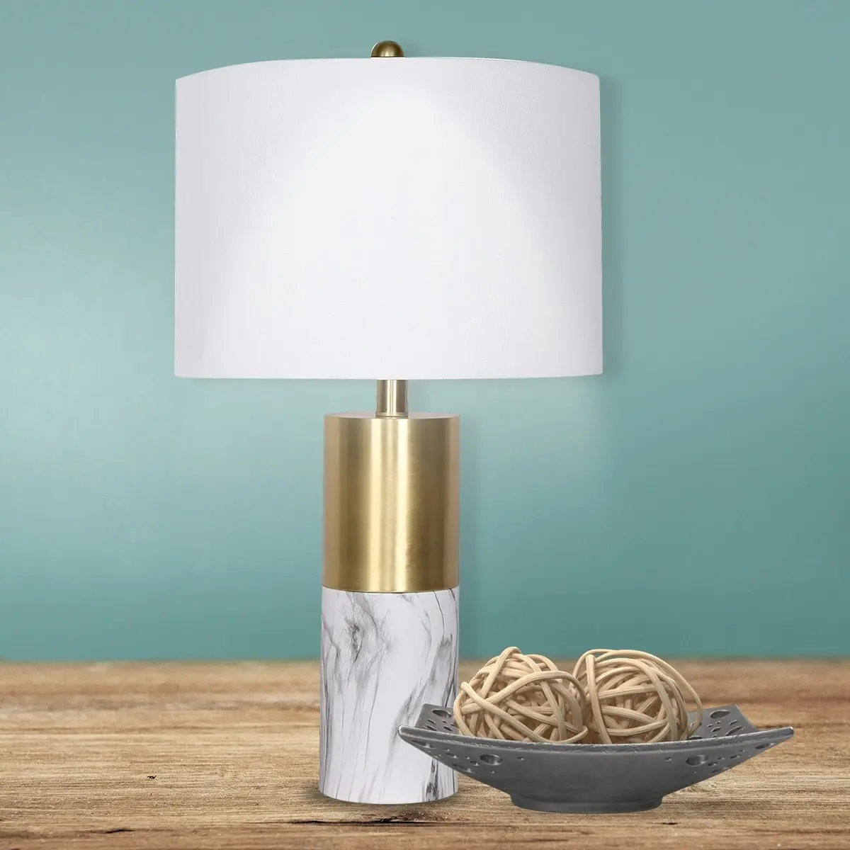 Sarantino Metal and Marble Table Lamp - White