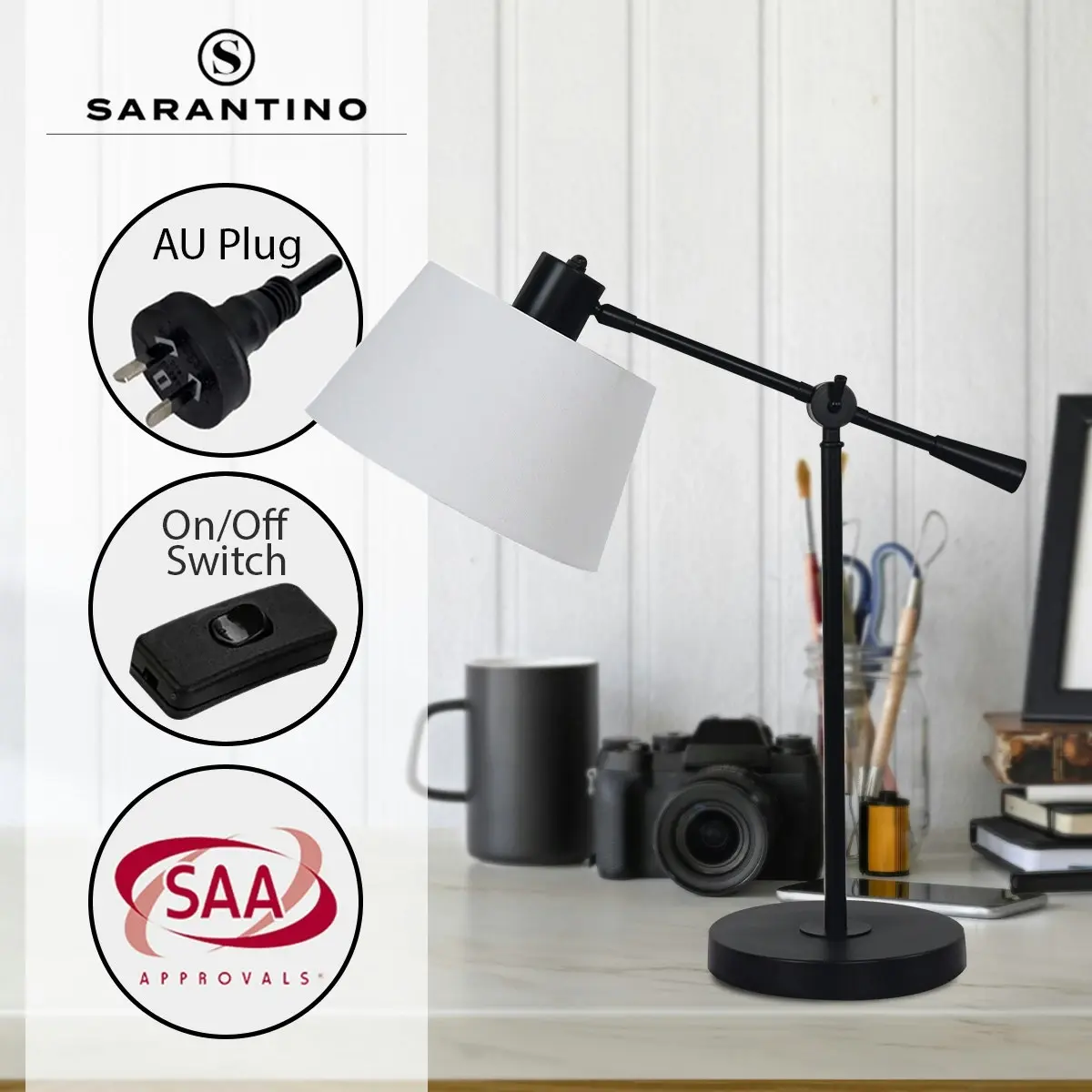 Sarantino Adjustable Metal Table Lamp - Black