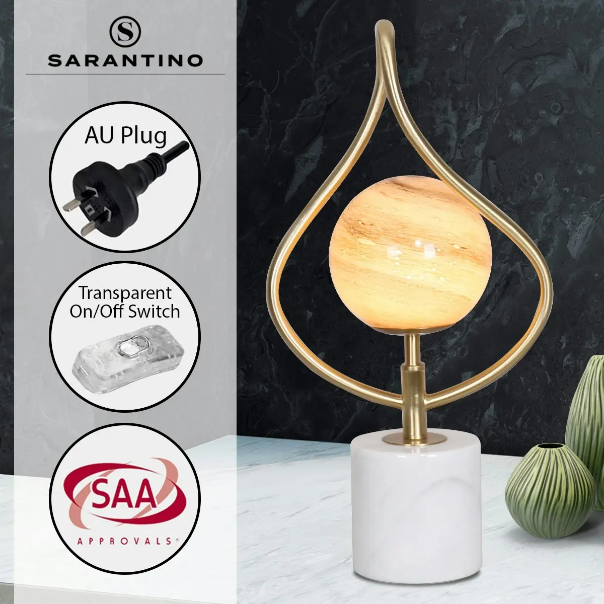 Sarantino Sculptural Orange Glass Table Lamp with White Marble Base