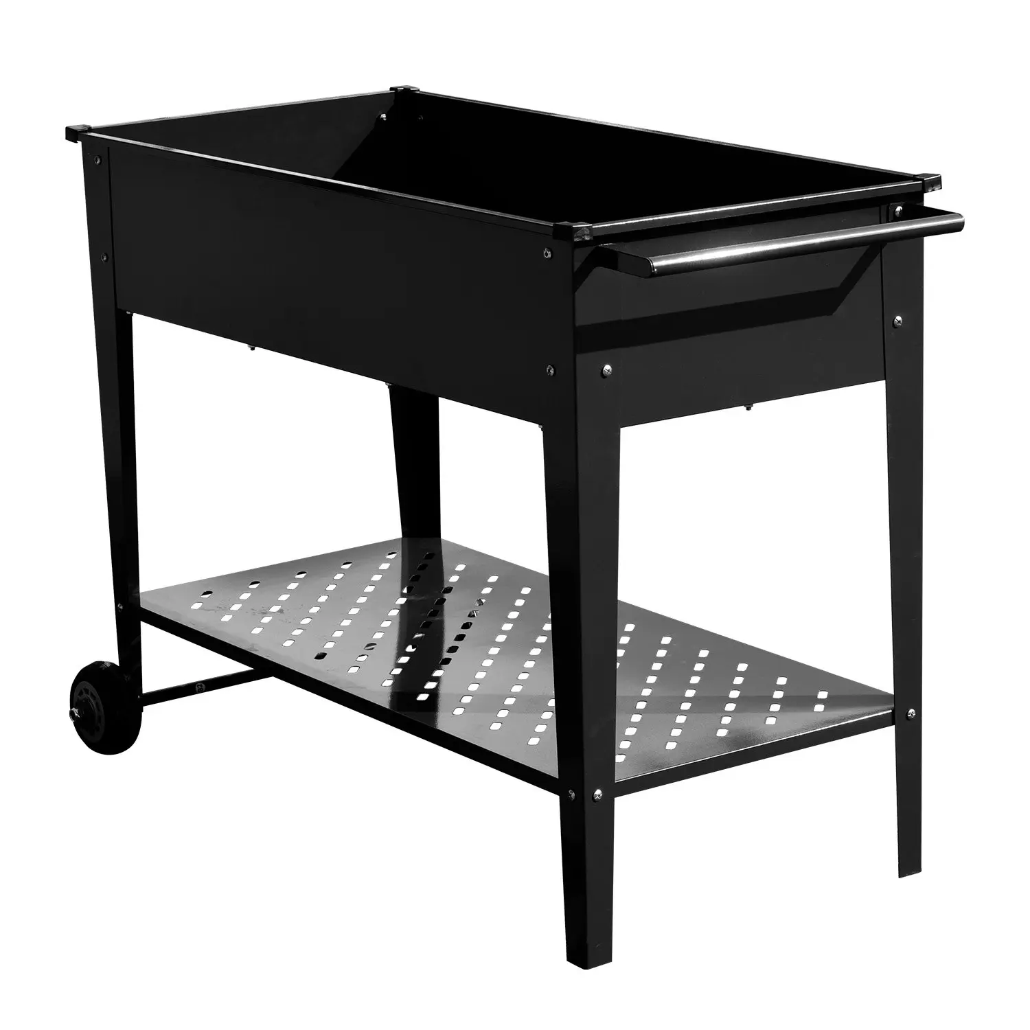 Wallaroo 108.5 x 50.5 x 80cm Galvanized Steel Garden Bed Cart Raised Planter Box - Black