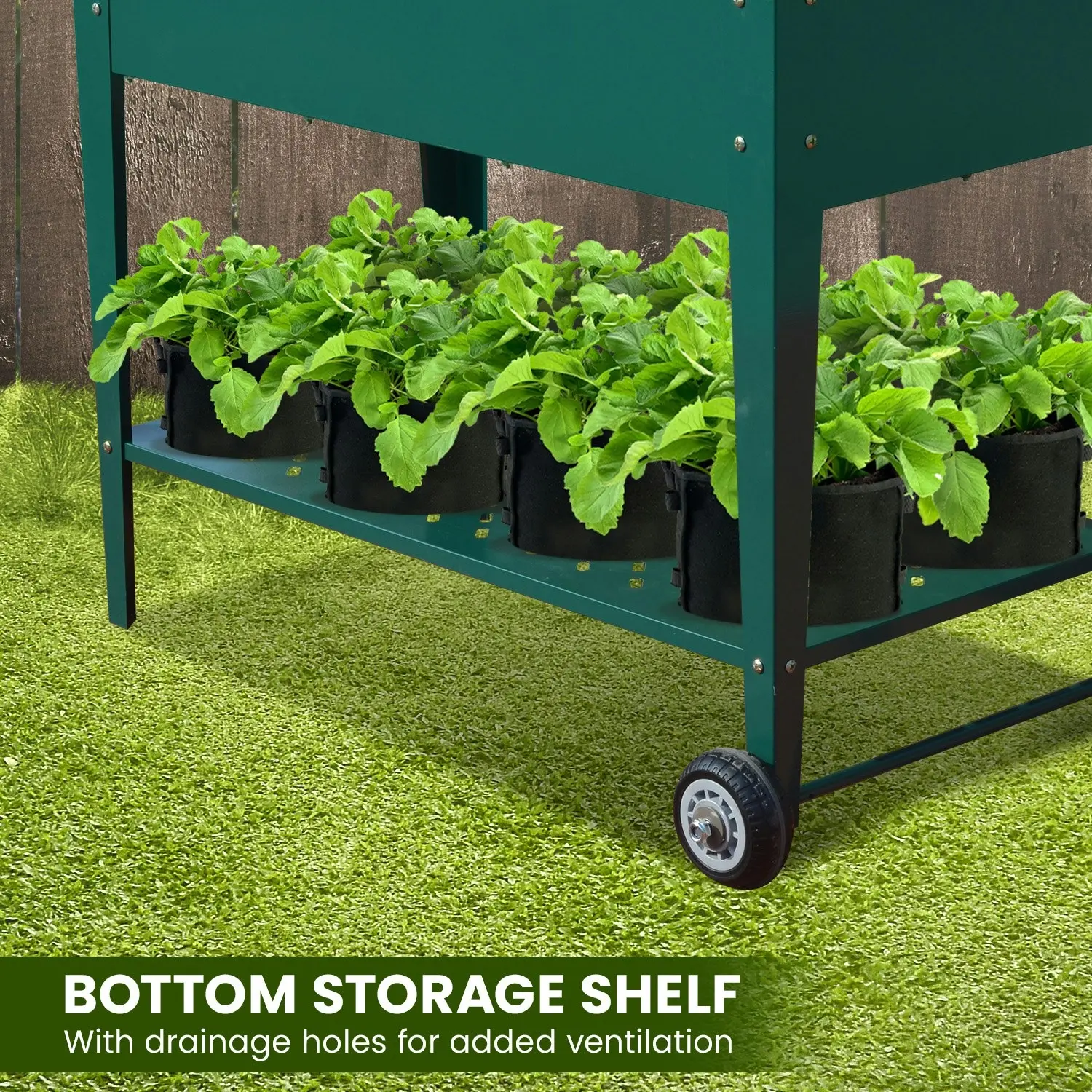 Wallaroo 108.5 x 50.5 x 80cm Galvanized Steel Garden Bed Cart Raised Planter Box - Green