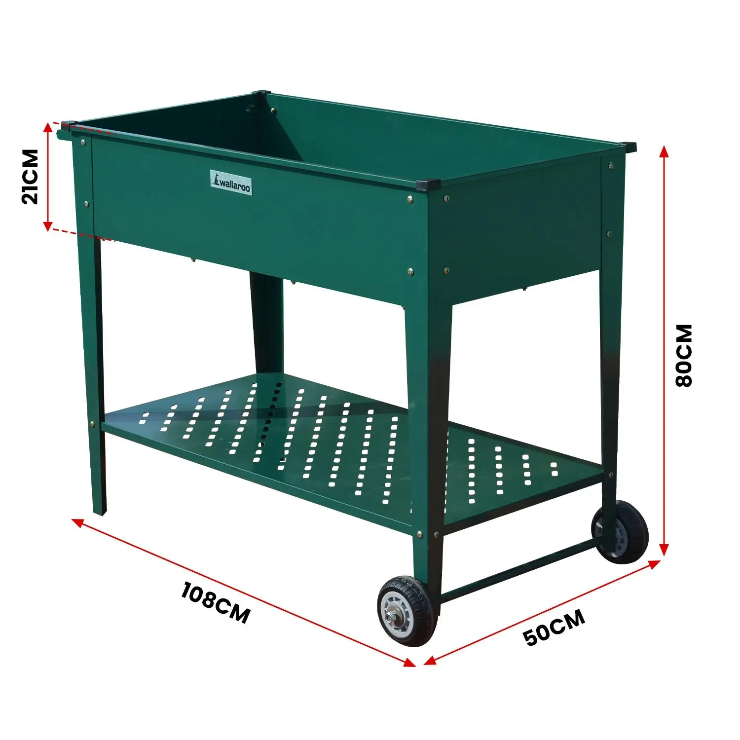 Wallaroo 108.5 x 50.5 x 80cm Galvanized Steel Garden Bed Cart Raised Planter Box - Green